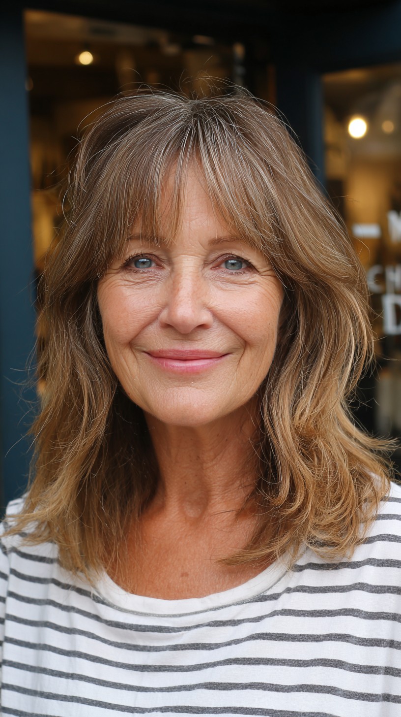 Natural Tawny Lob with Blended Curtain Bangs
