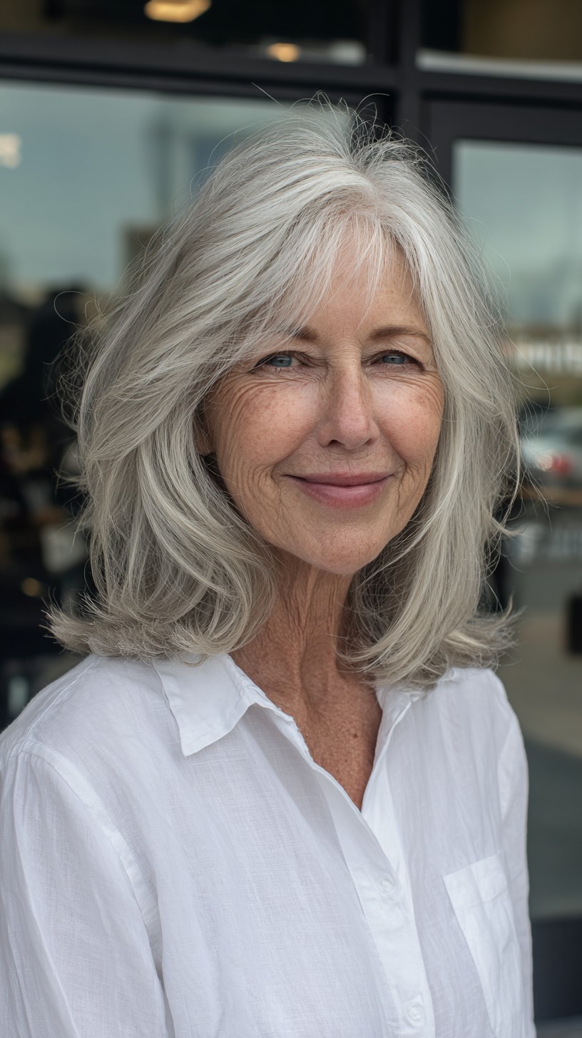 Silver Waves with Feathered Curtain Bangs