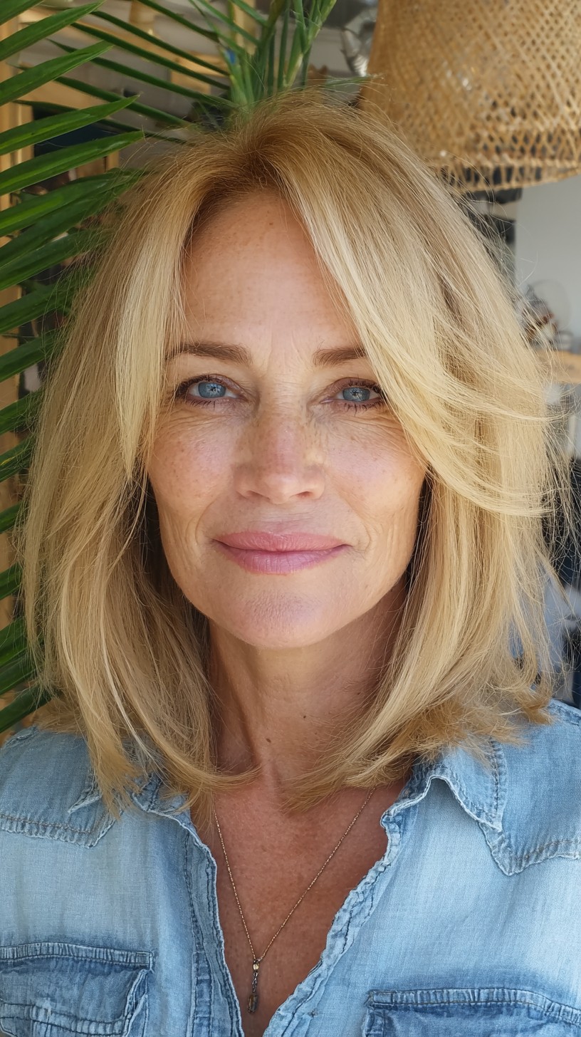 Subtle Golden Lob with Soft Flowing Bangs