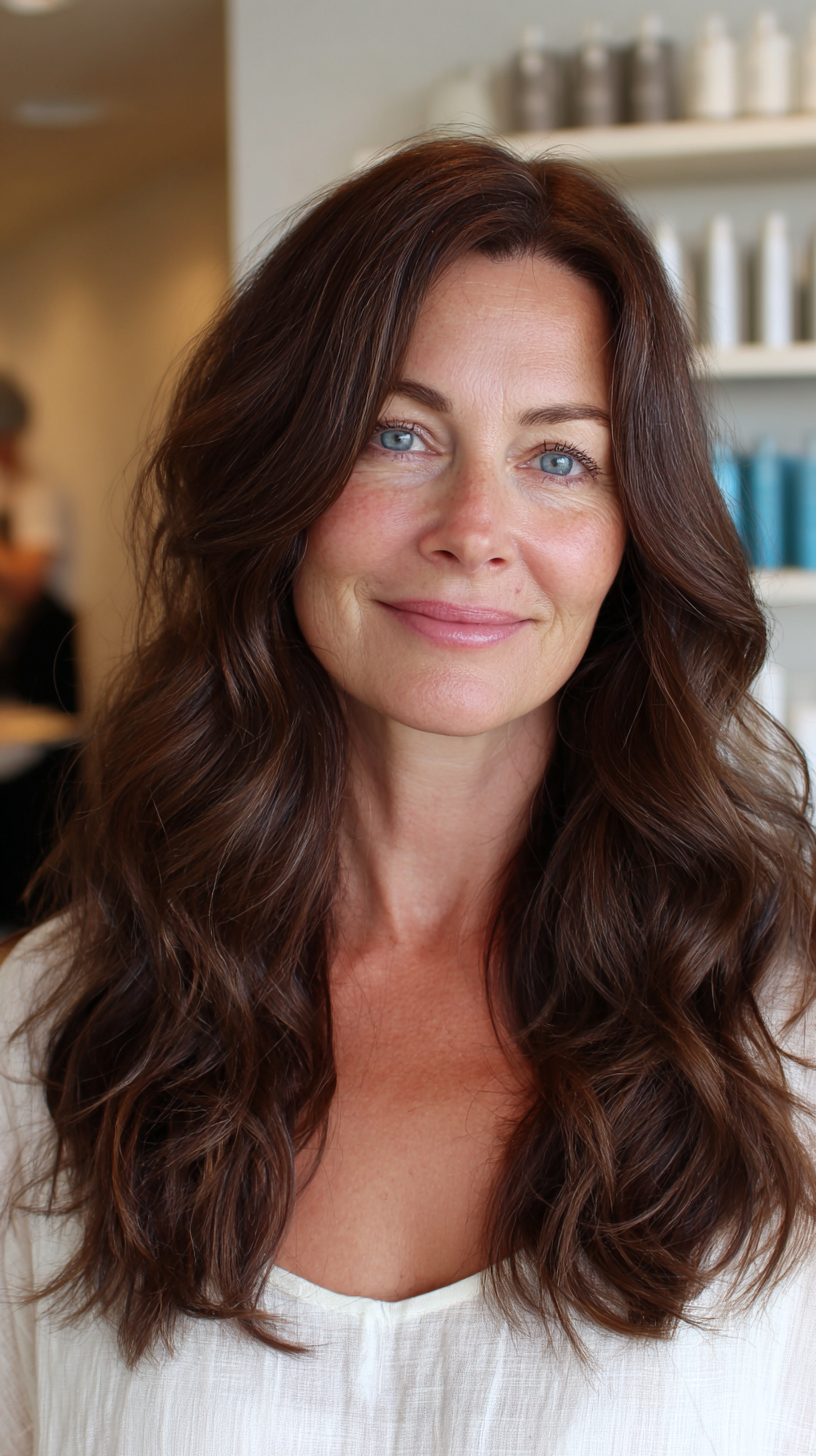 Beautiful Long Layered Waves with Rich Chocolate Tones