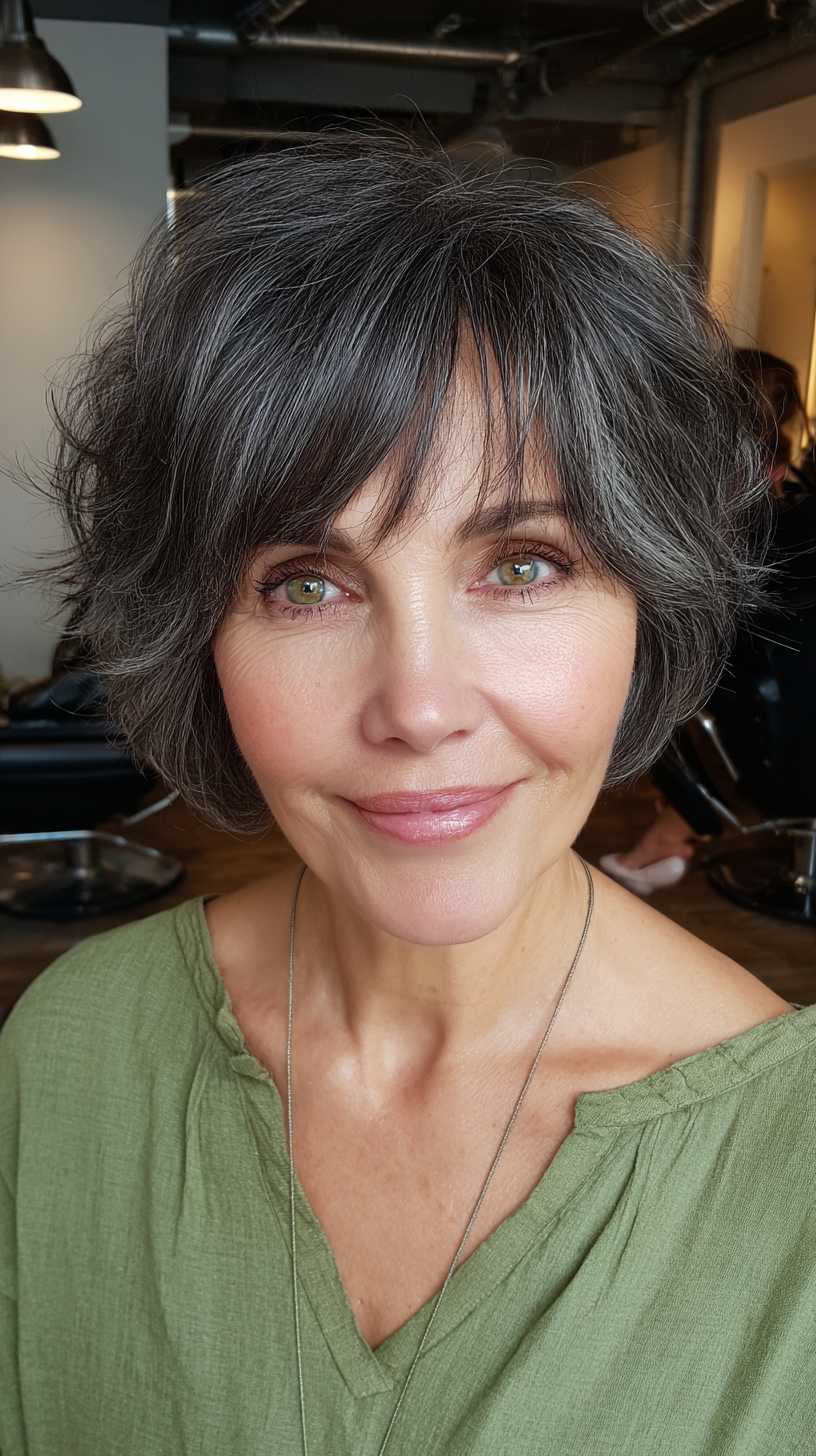 Chic Softly Layered Gray Bob