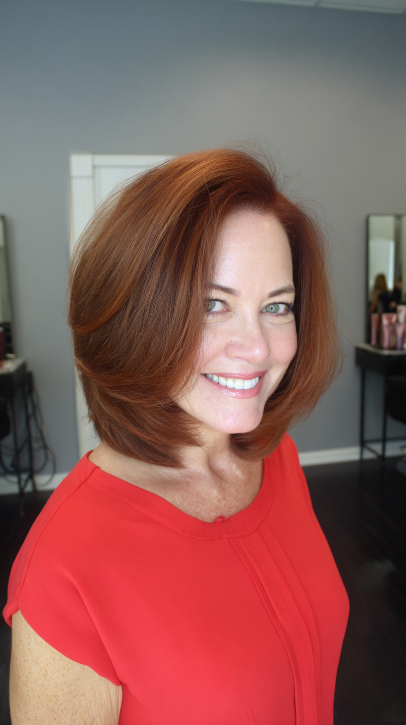 Vibrant Copper Layered Haircut with Volume
