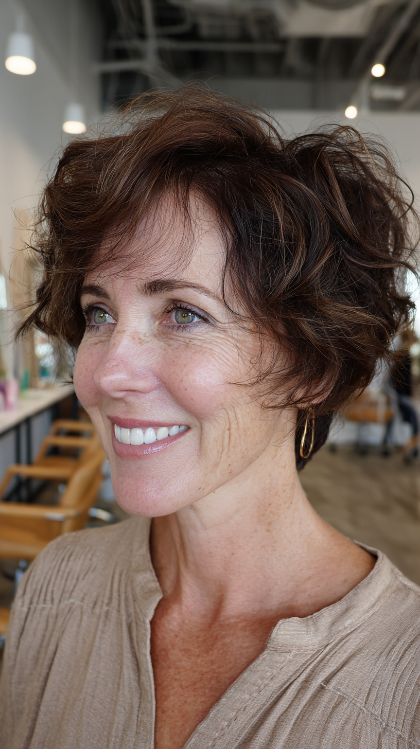 Textured Chocolate Pixie with Defined Curls