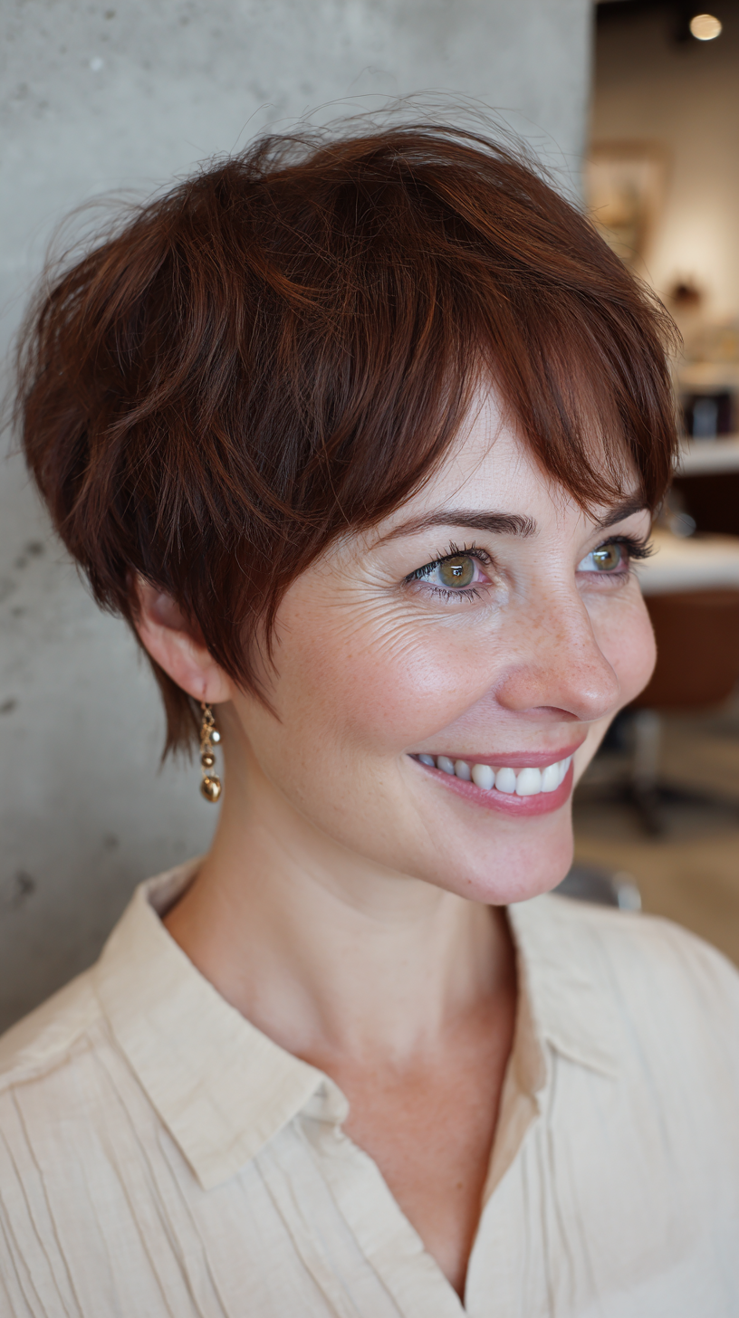 Chic Textured Copper Pixie with Defined Layers
