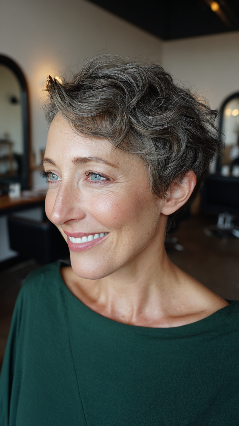 Chic Textured Gray Pixie with Soft Waves