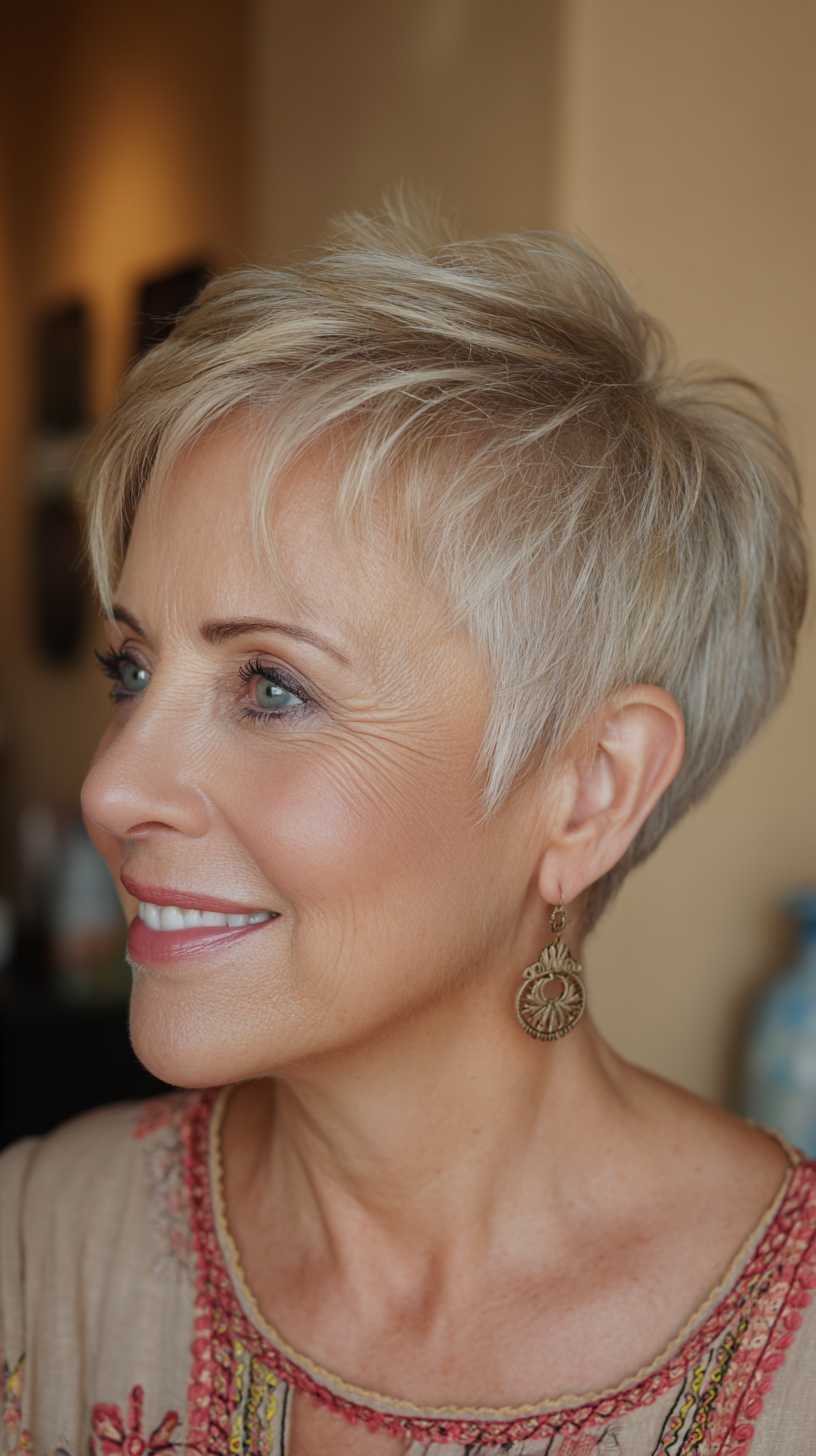 Chic Textured Platinum Pixie with Subtle Layers
