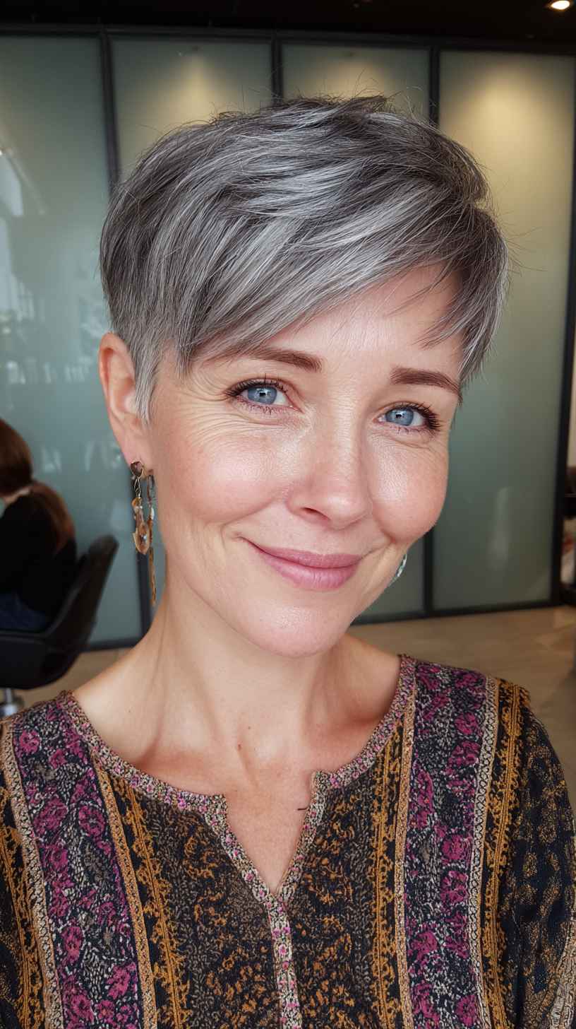 Elegant Textured Silver Pixie with Subtle Volume