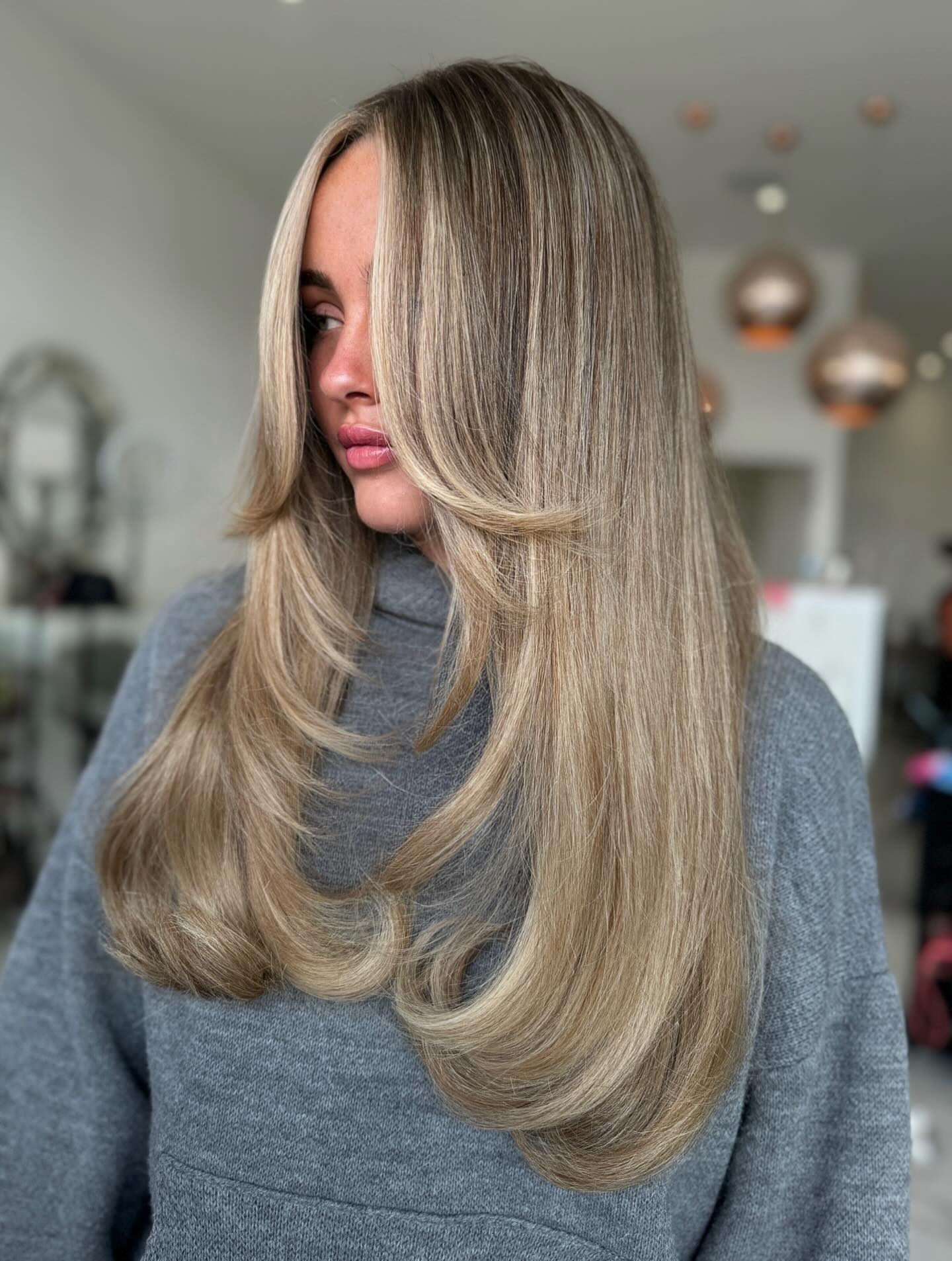 Sleek Soft Beige Long Layers with Subtle Movement