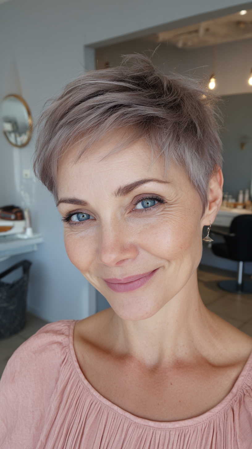 Soft Lavender Textured Pixie with Subtle Layers