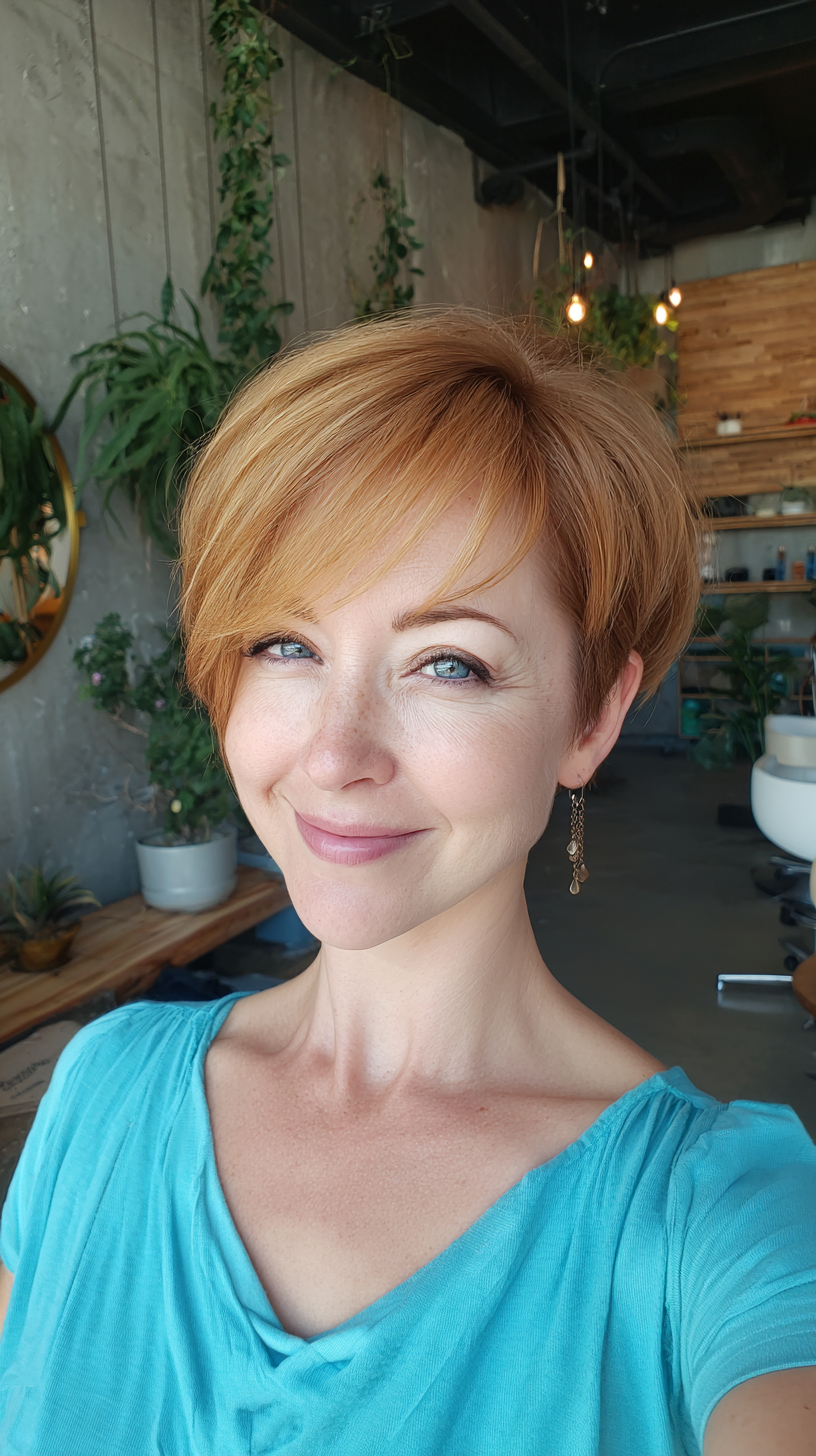 Textured Auburn Pixie with Soft Asymmetry