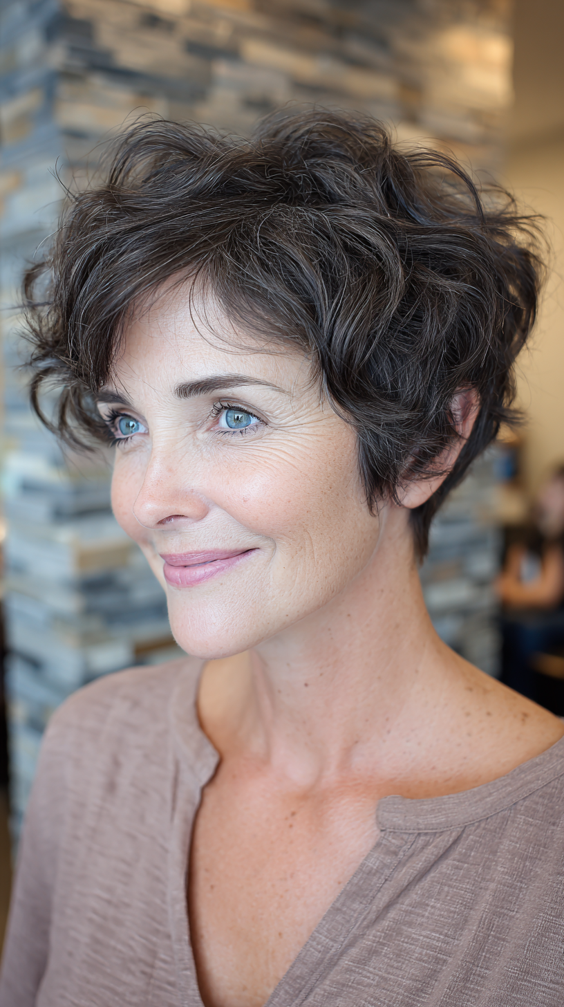 Textured Short Pixie with Soft Curls