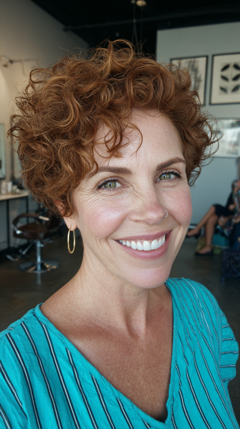 Vibrant Curly Copper Pixie with Defined Curls