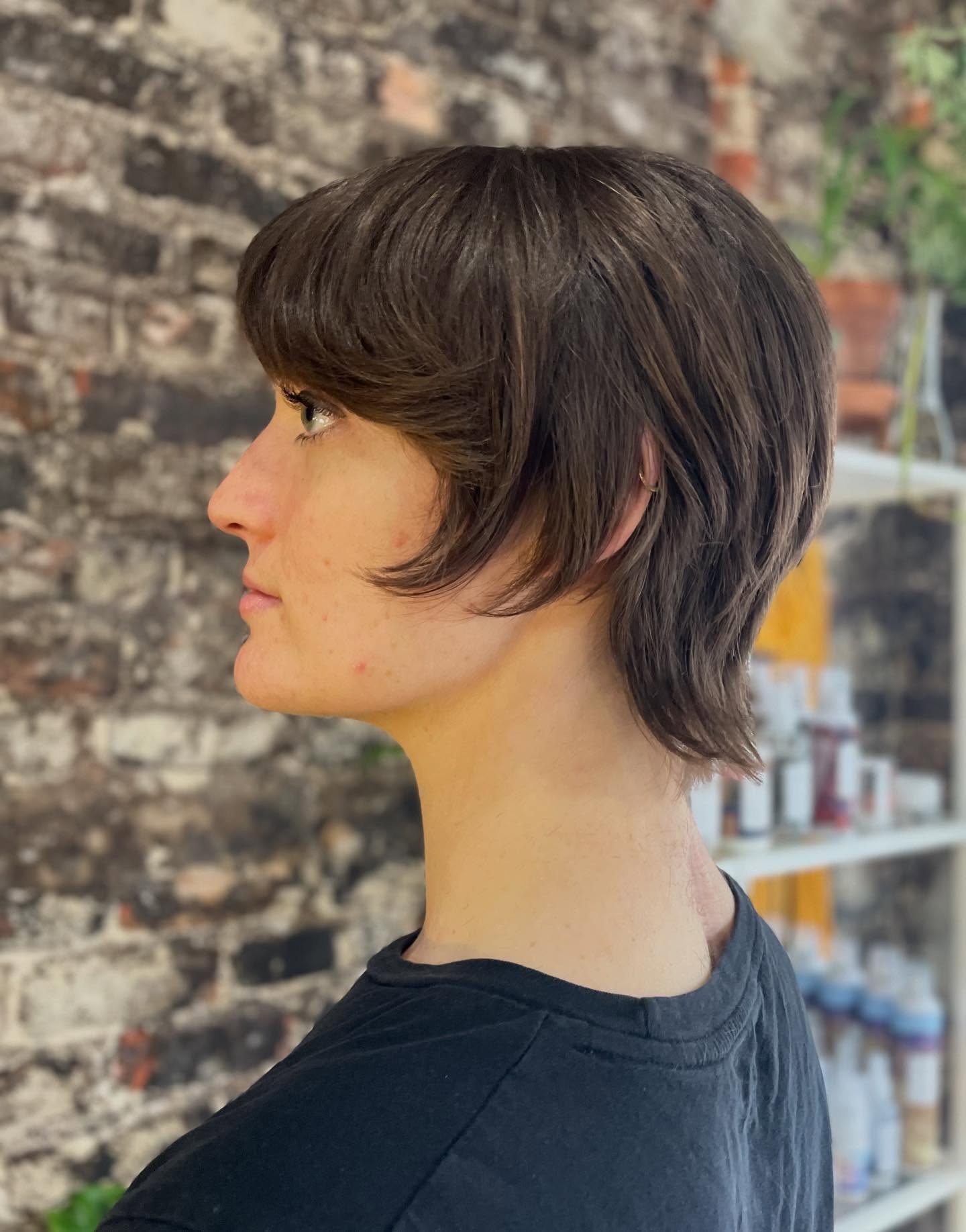 Classic Brunette Shag with Soft Fringe