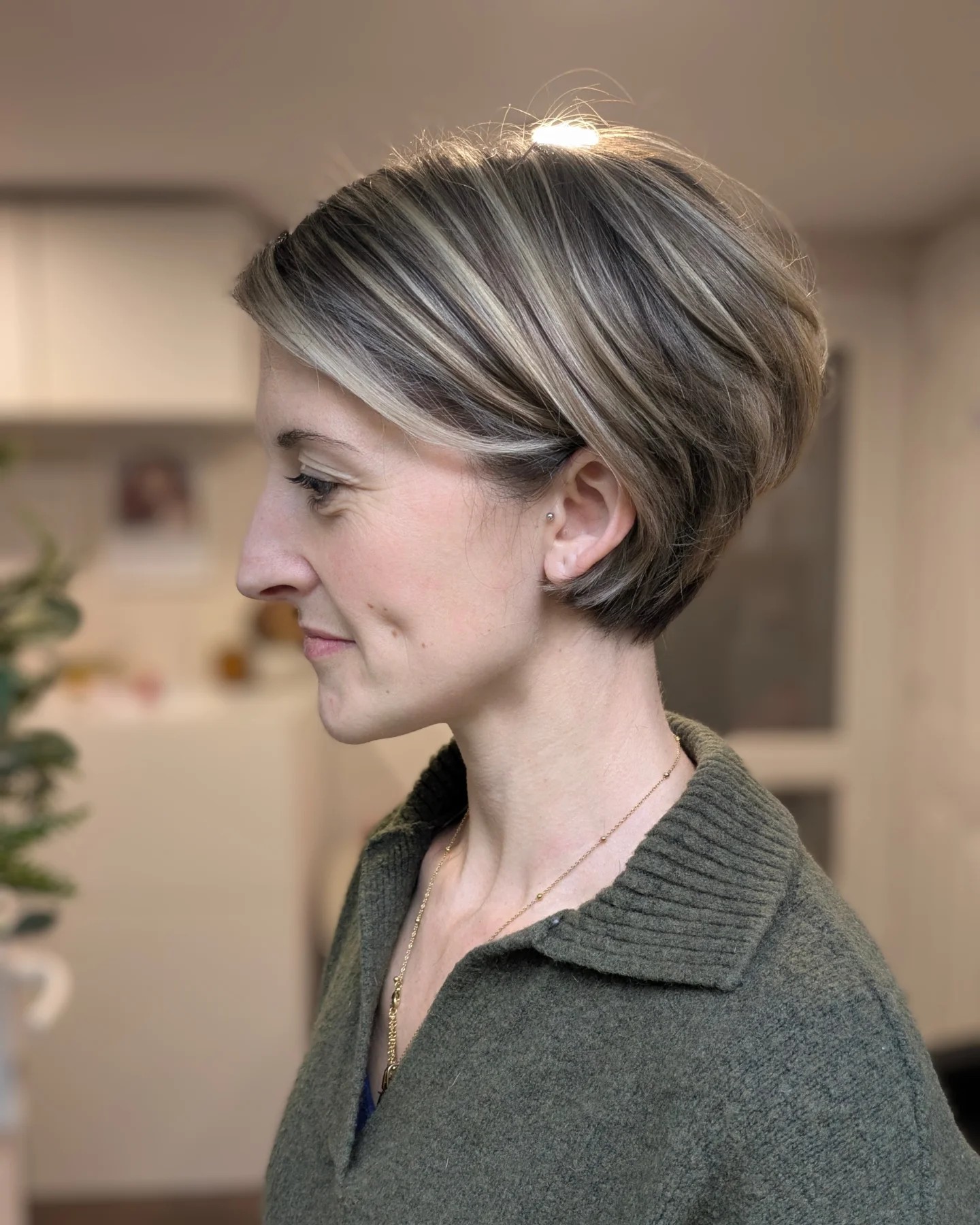 Contemporary Silver Peekaboo Bob with Dark Roots