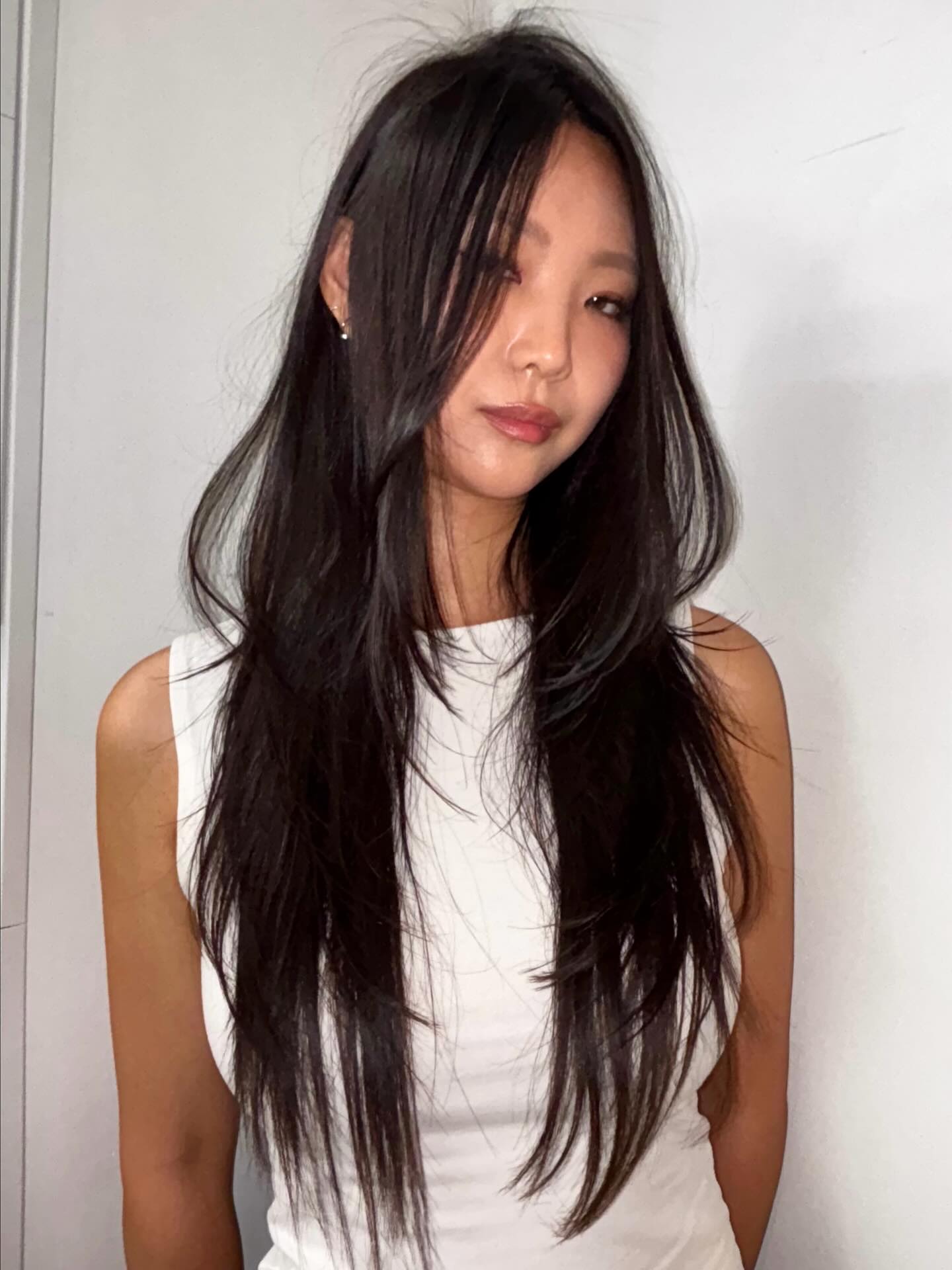 Elegantly Cascading Dark Layers with Face-Framing Highlights