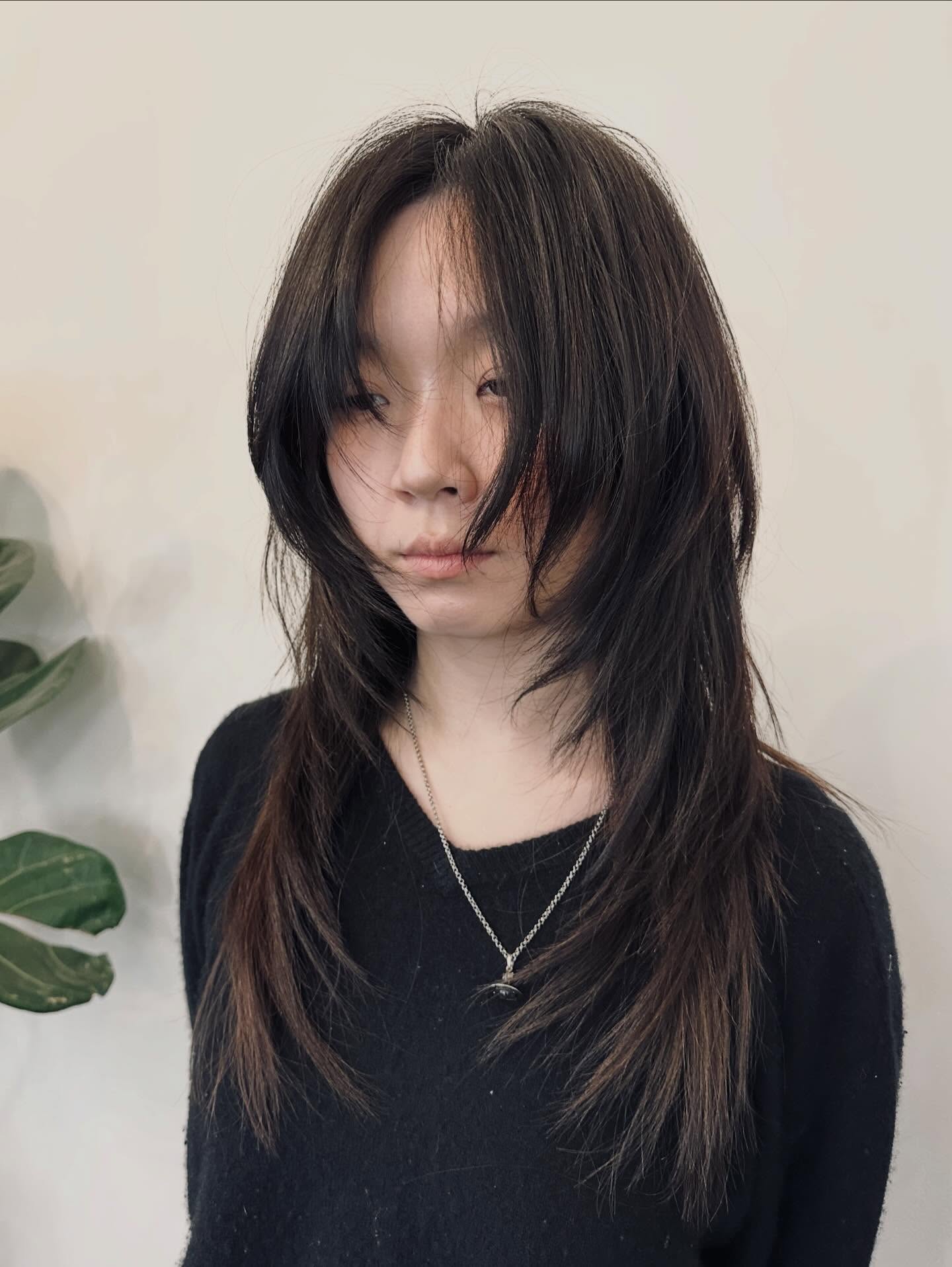 Layered Espresso Shag with Wispy Bangs