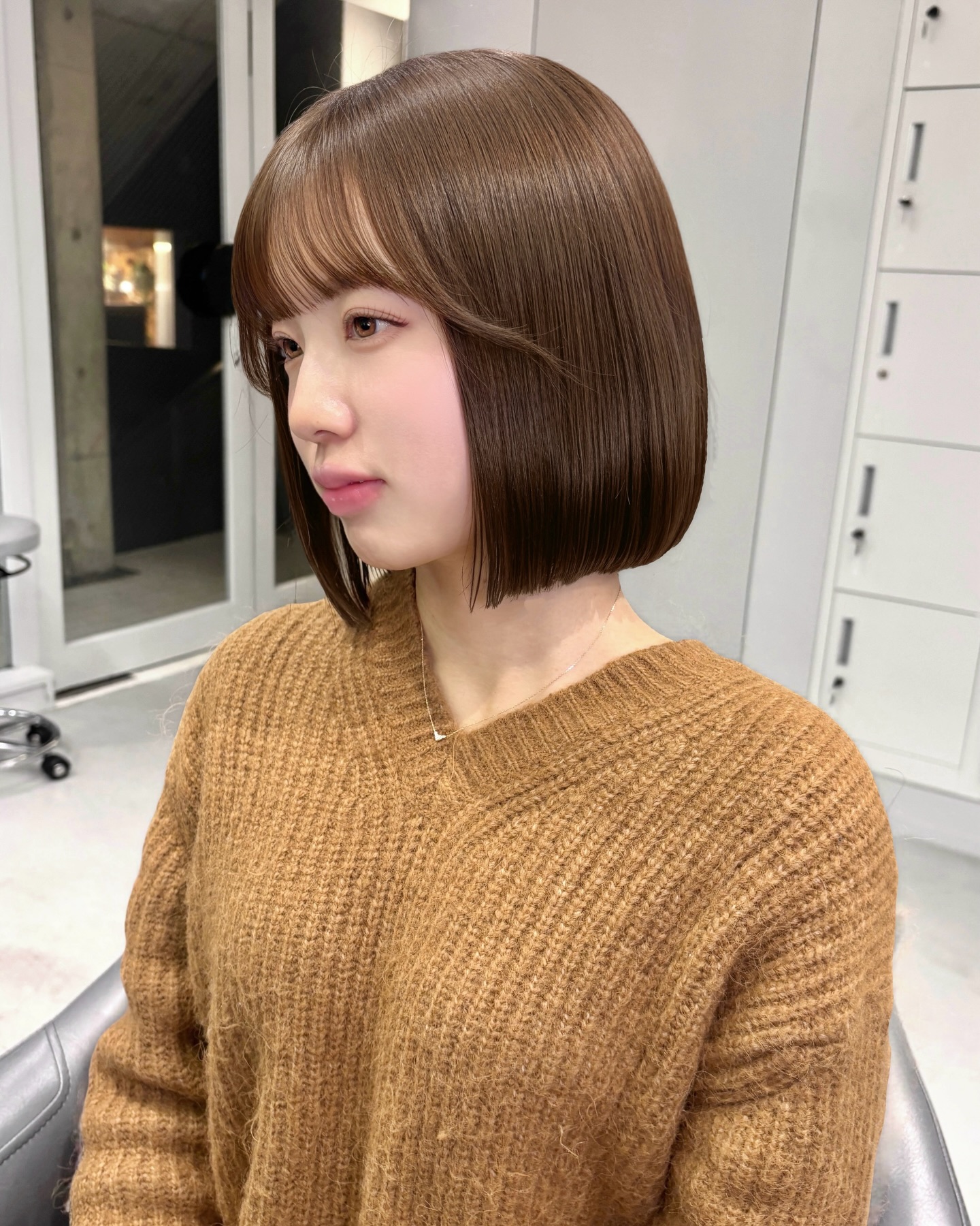 Sleek Chestnut Bob with Soft Bangs