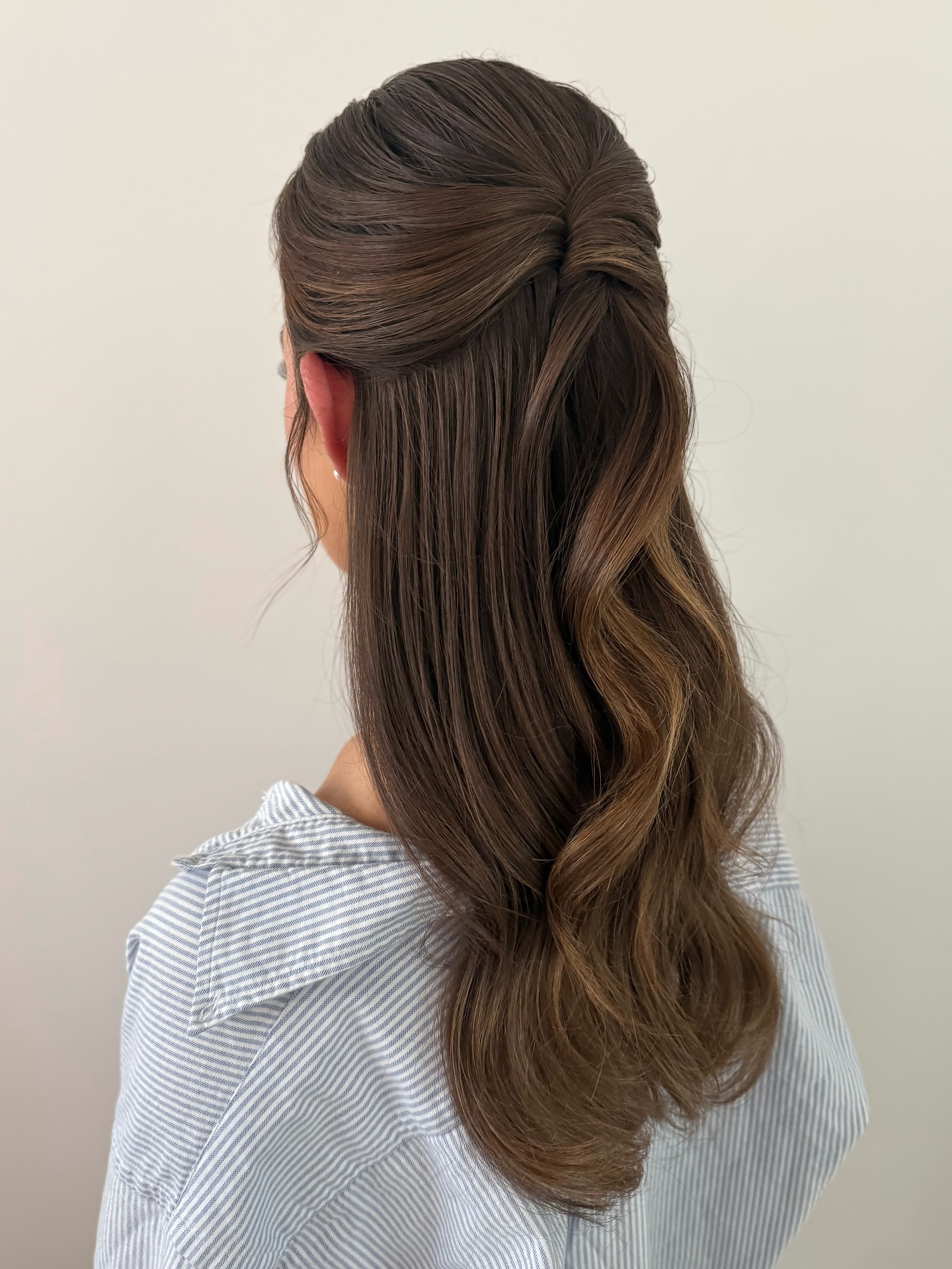 Twisted Half-Up Brunette Cascade
