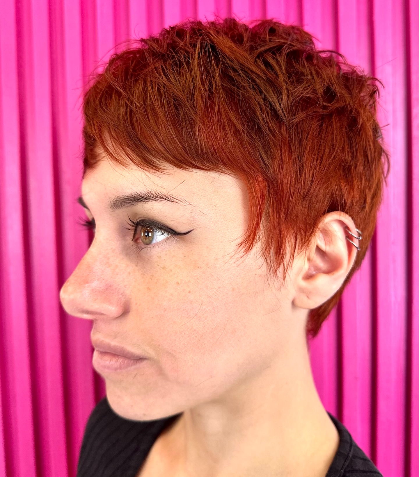 Vibrant Auburn Textured Pixie with Tapered Back