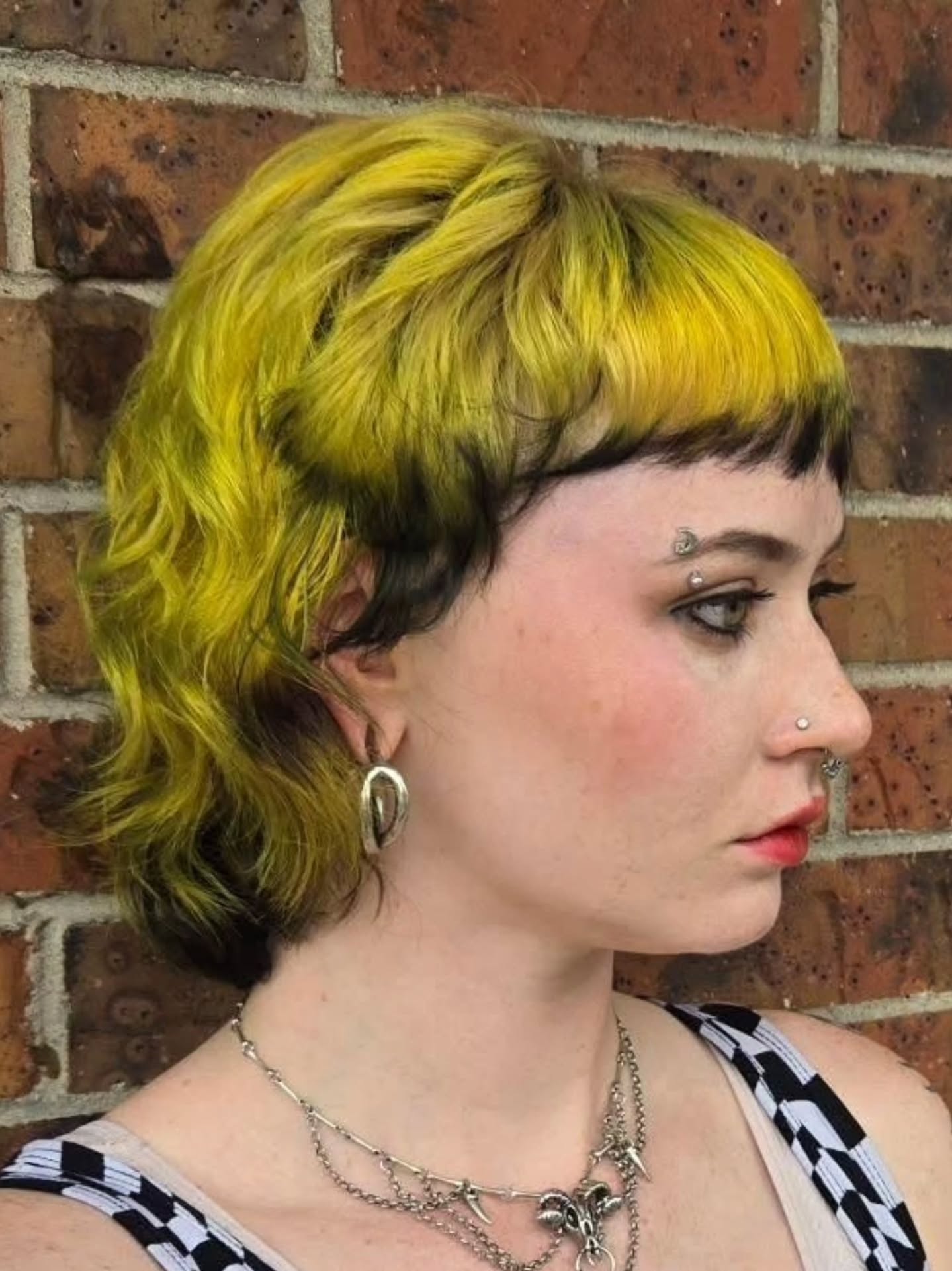 Vivid Yellow Bob with Contrasting Black Roots