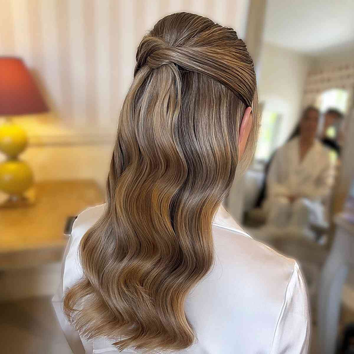 Wavy Balayage with Stylish Half-Up Twist