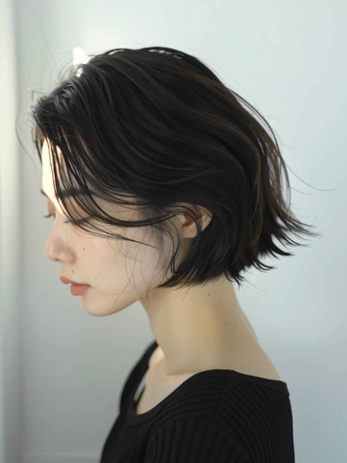 Dynamic Black Inverted Bob with Textured Ends