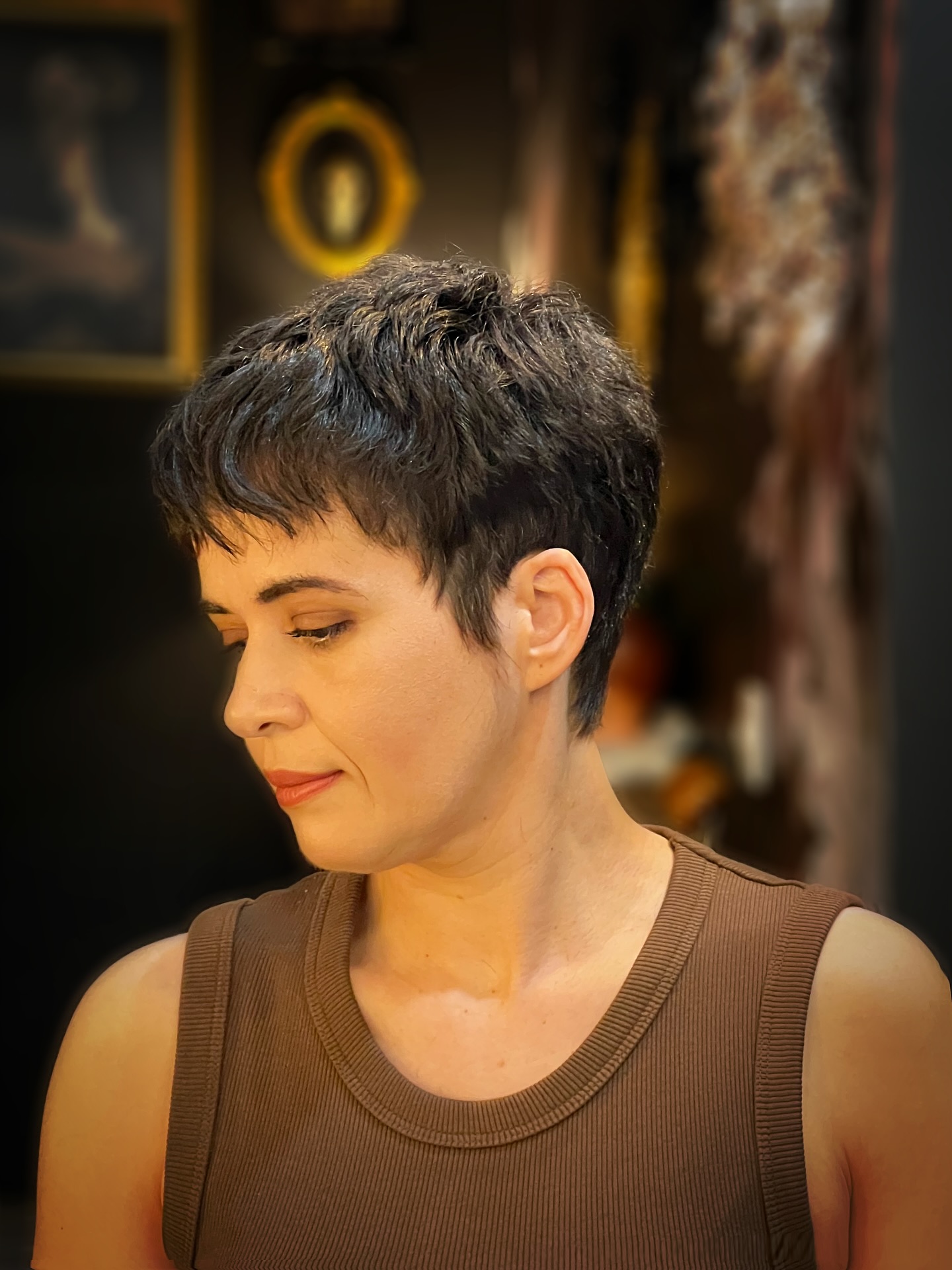 Dynamic Ebony Choppy Pixie Cut