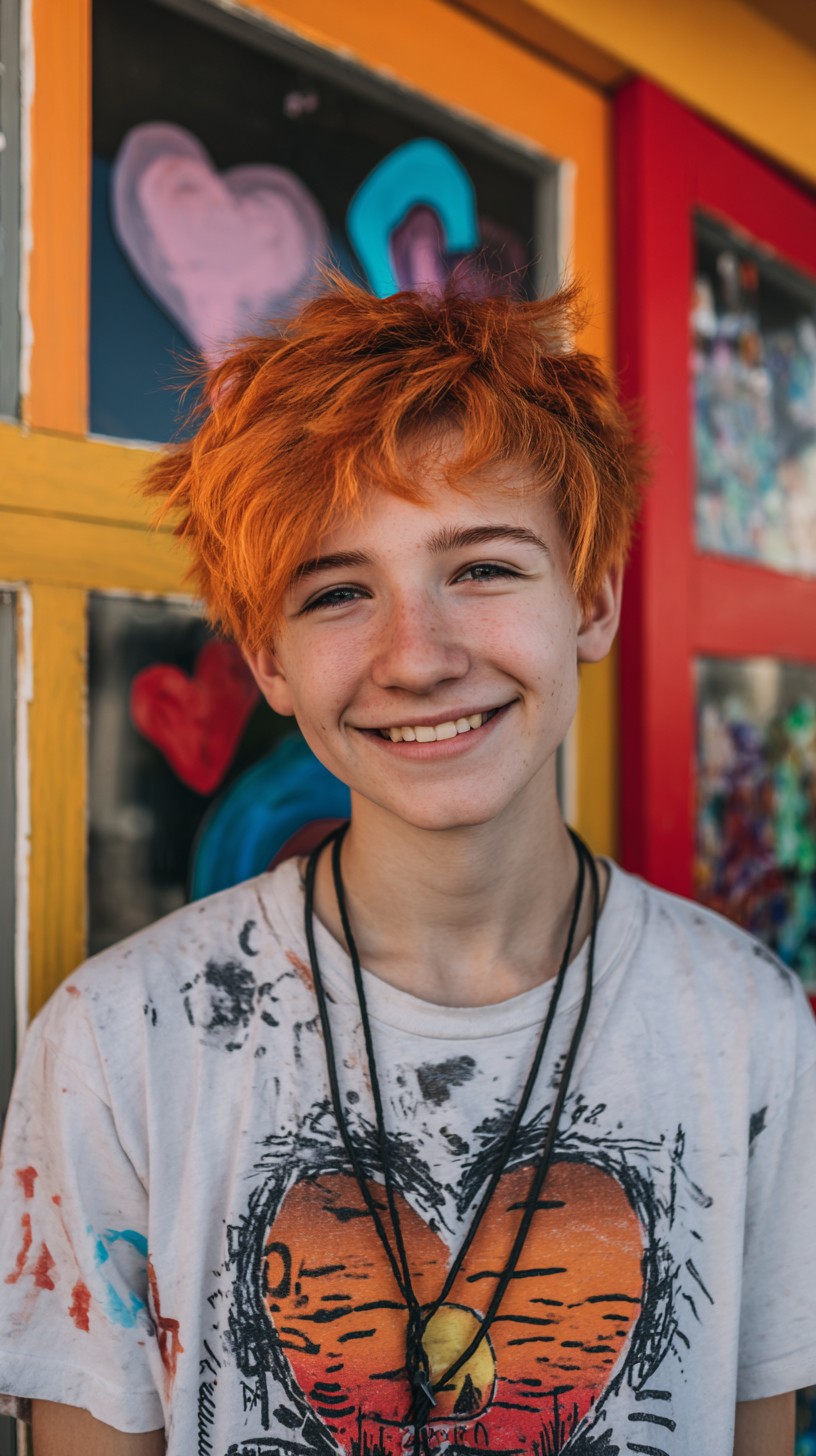 Fiery Copper Messy Tousle with Playful Fringe