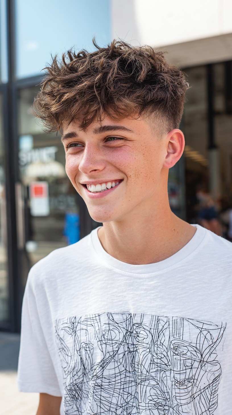 Lively Tousled Curls with Mid-Fade