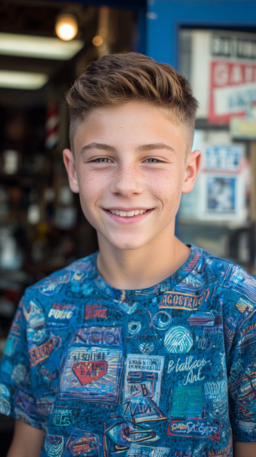 Sharply Defined Brown Tousle with Soft Fade