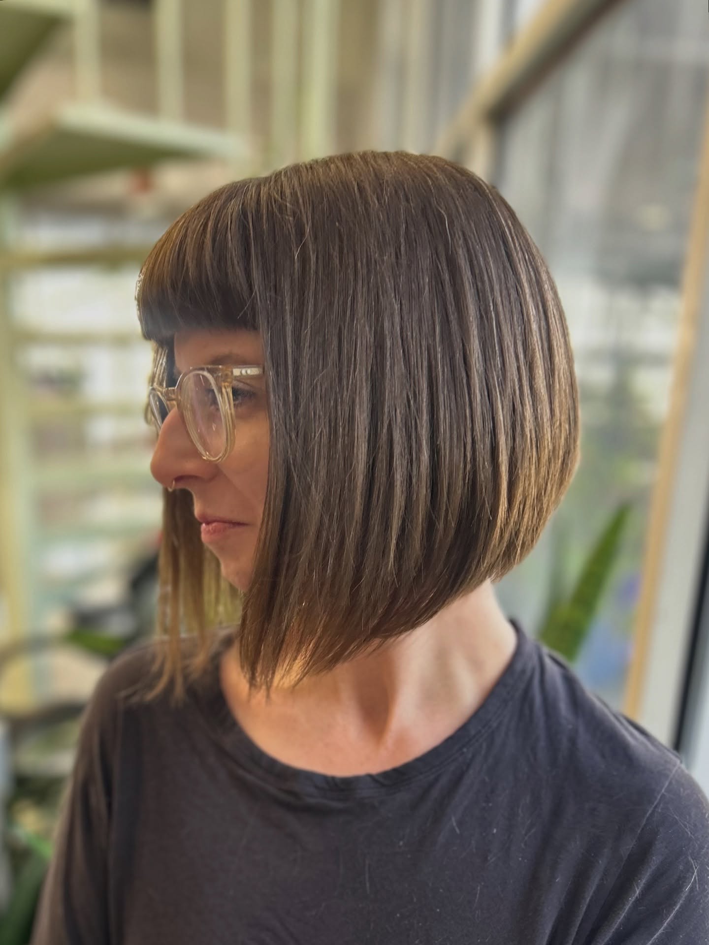 Sleek Chocolate Precision-Cut Bob with Full Bangs