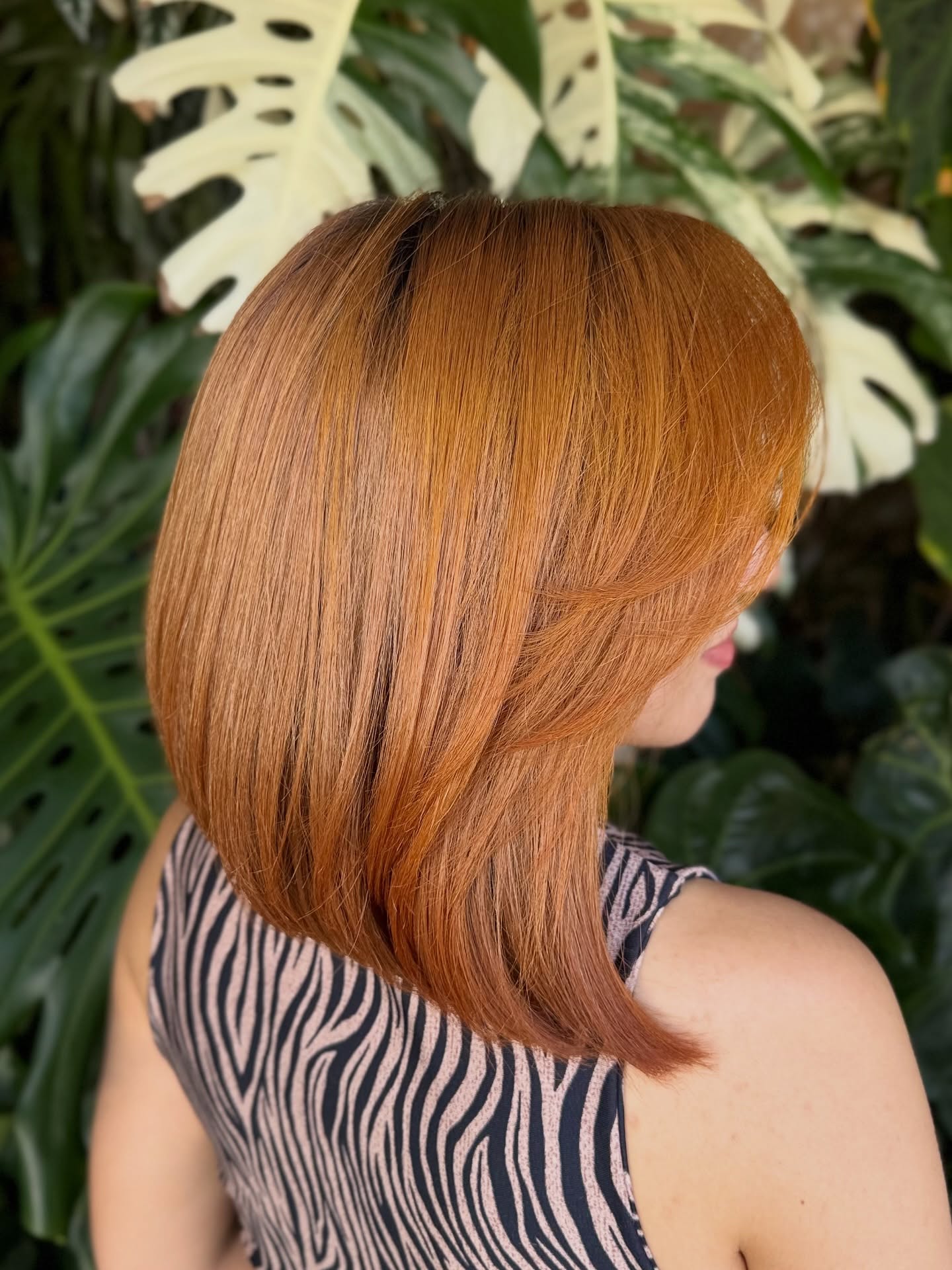Stylish Copper Lob with Subtle Layers