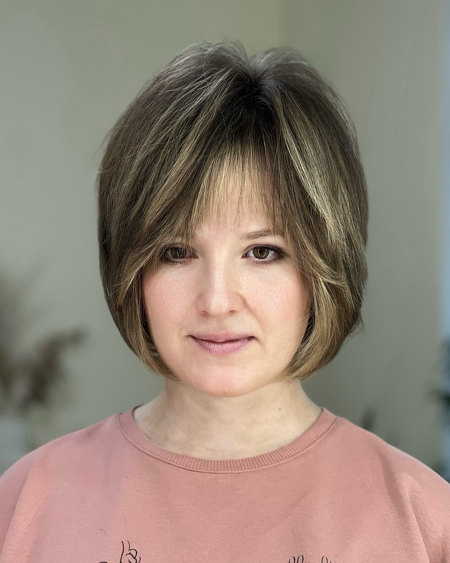 Textured Golden Brown Bob with Soft Fringe