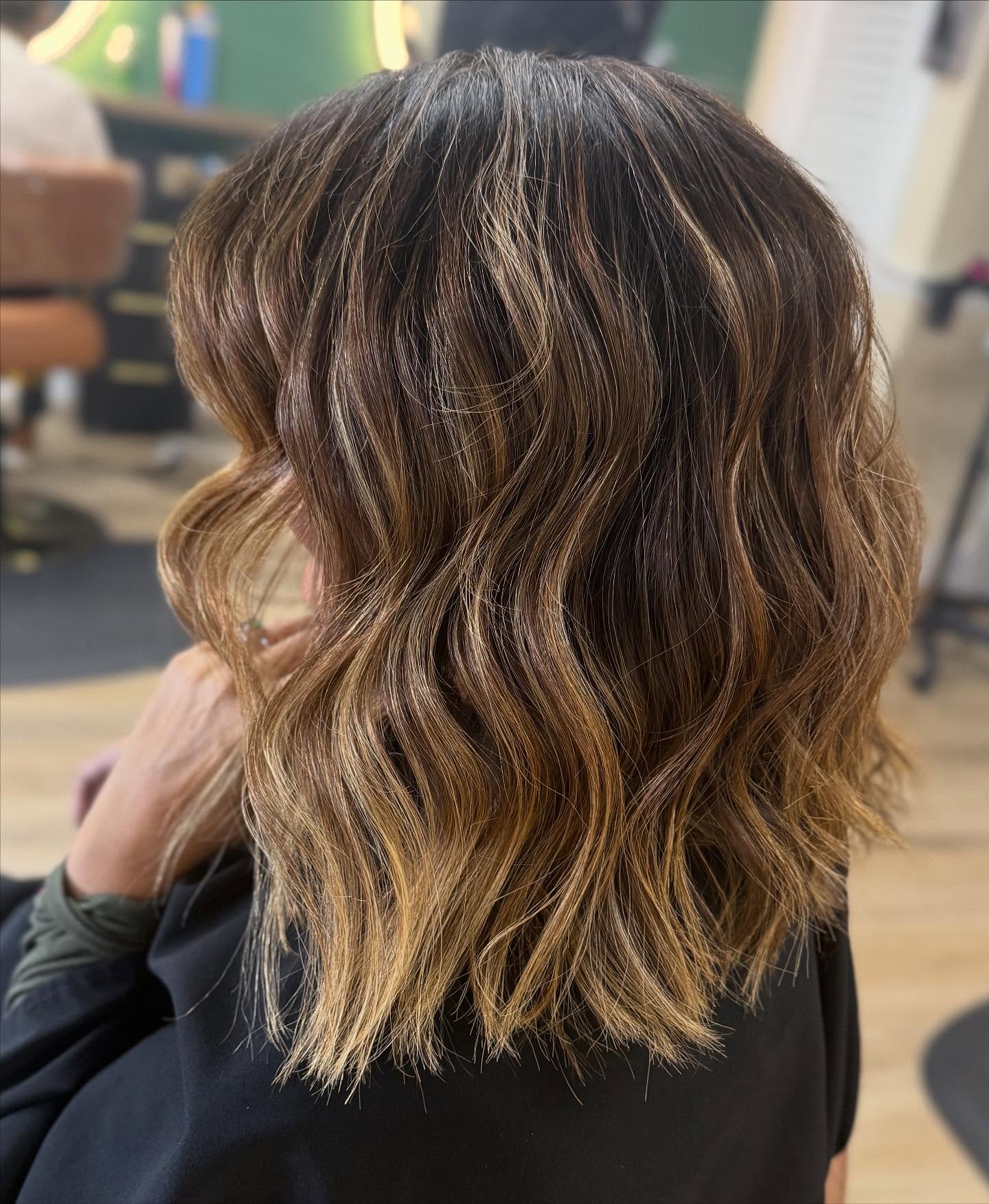 Textured Lob with Golden Balayage Highlights