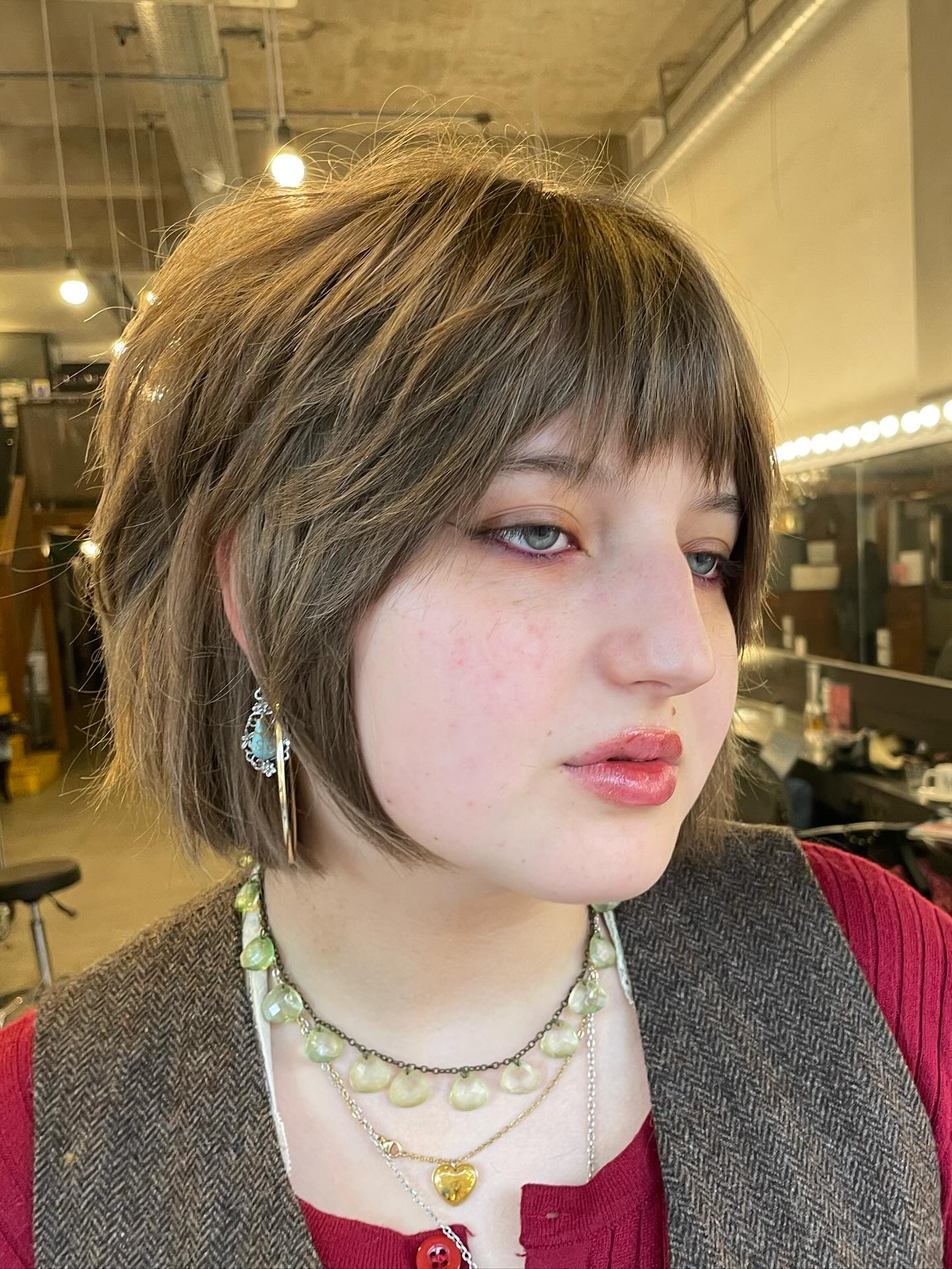 Textured Mocha Choppy Bob with Fringed Bangs