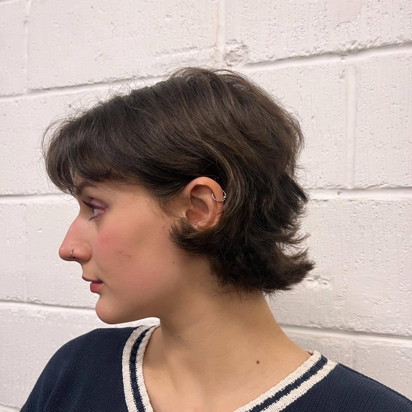 Chic Espresso Tousled Bob with Soft Fringe