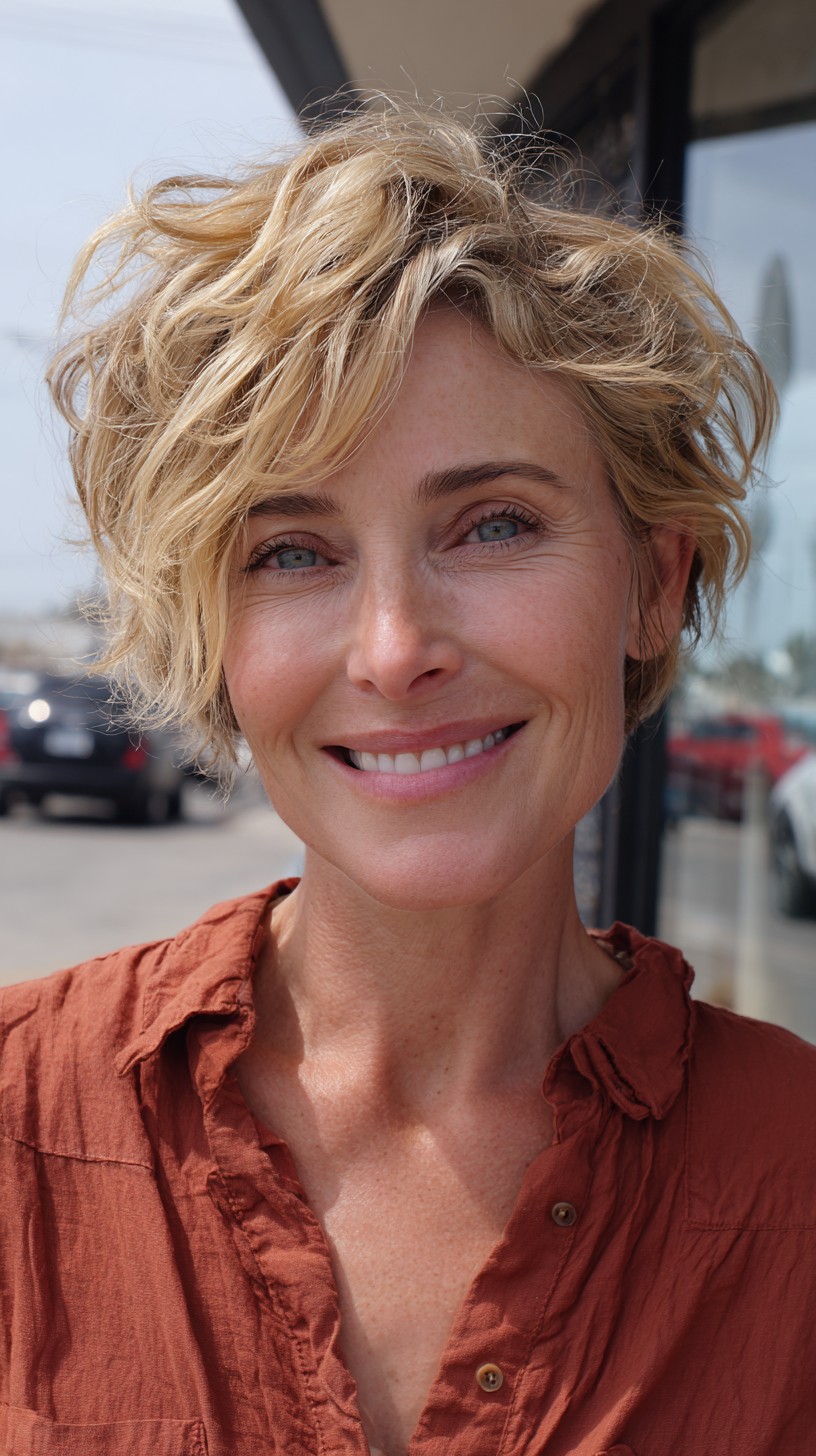 Playful Golden Tousled Layered Bob