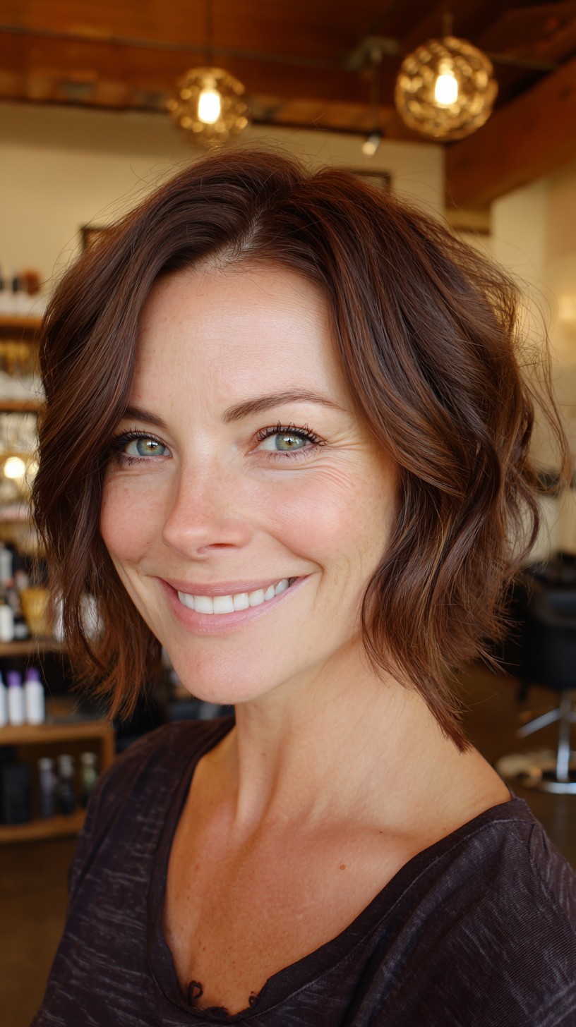 Rich Chestnut Wavy Bob with Light Texturing