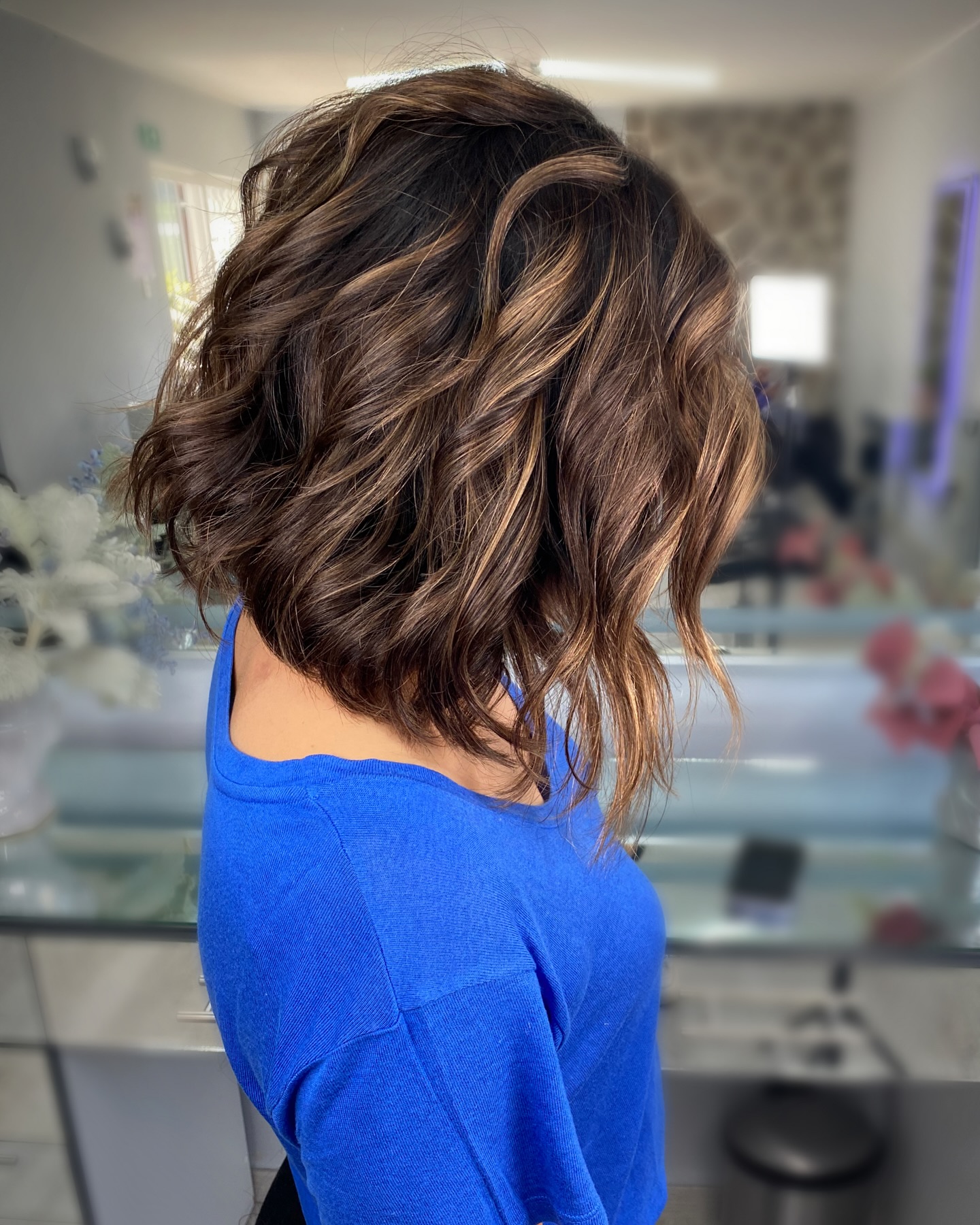 Textured Lob with Soft Waves and Balayage Highlights