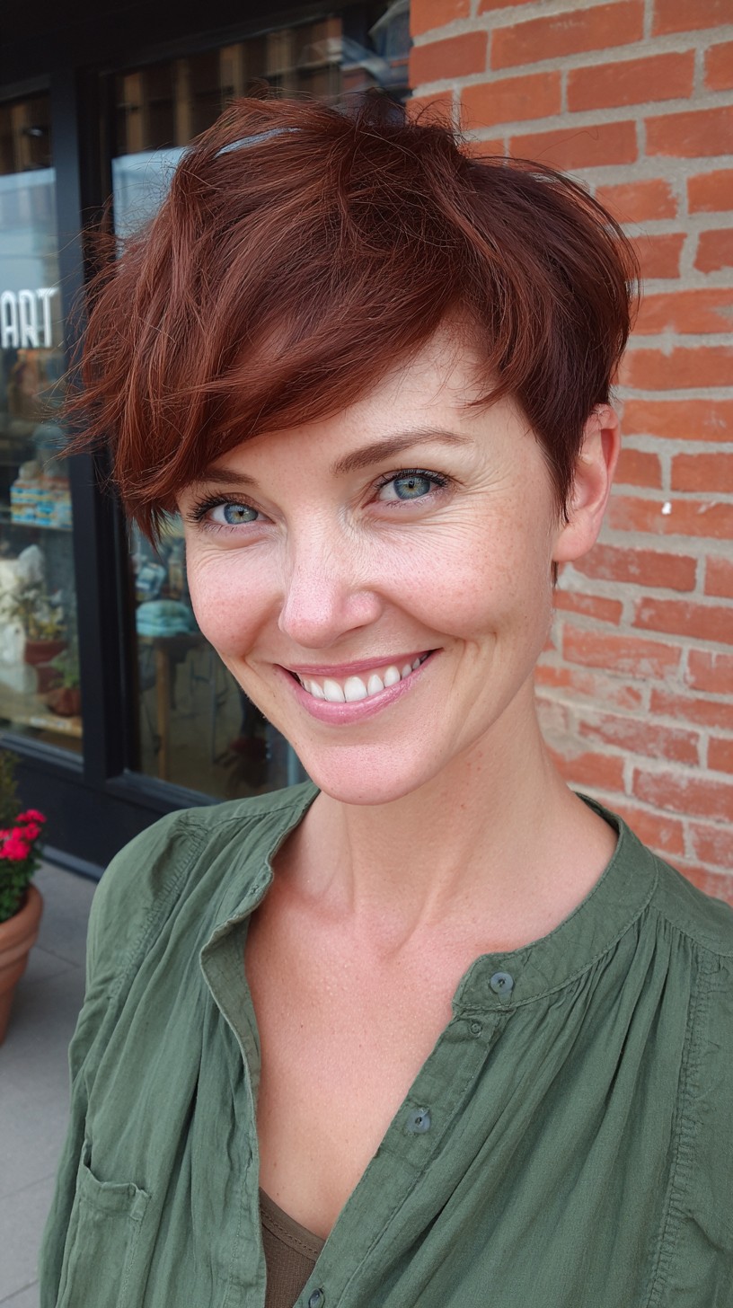 Vibrant Auburn Pixie with Textured Waves