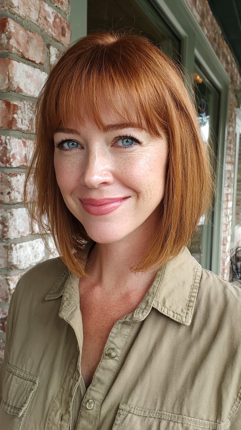 Vibrant Copper Bob with Soft Bangs