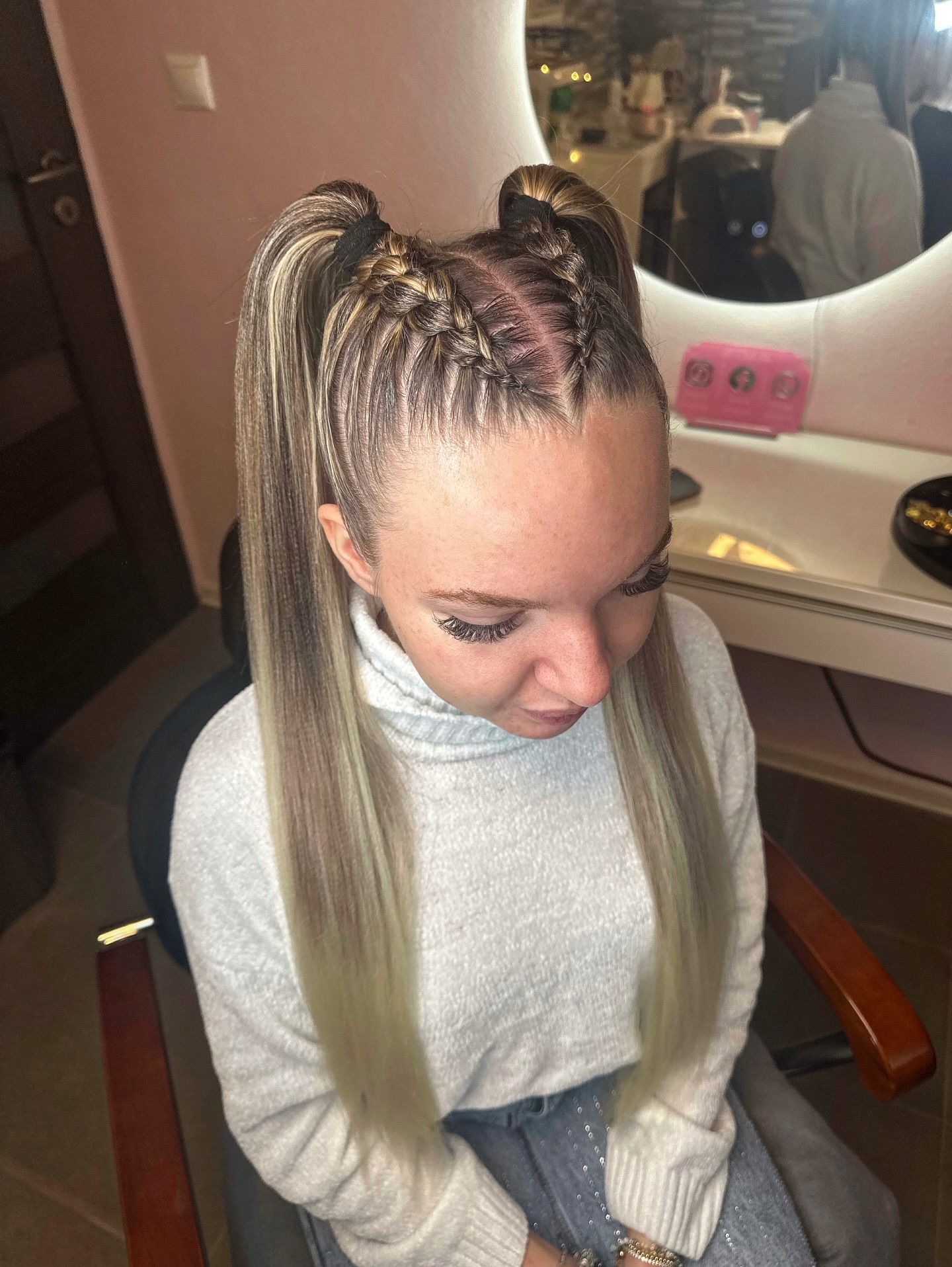 Chic Double Braid High Ponytail with Ombre Tips