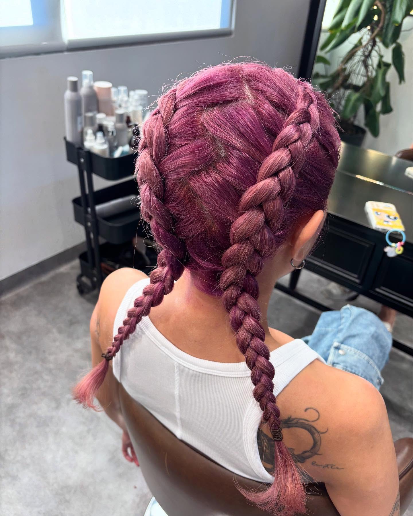 Chic Intricate Braids with Vibrant Pink Ombre