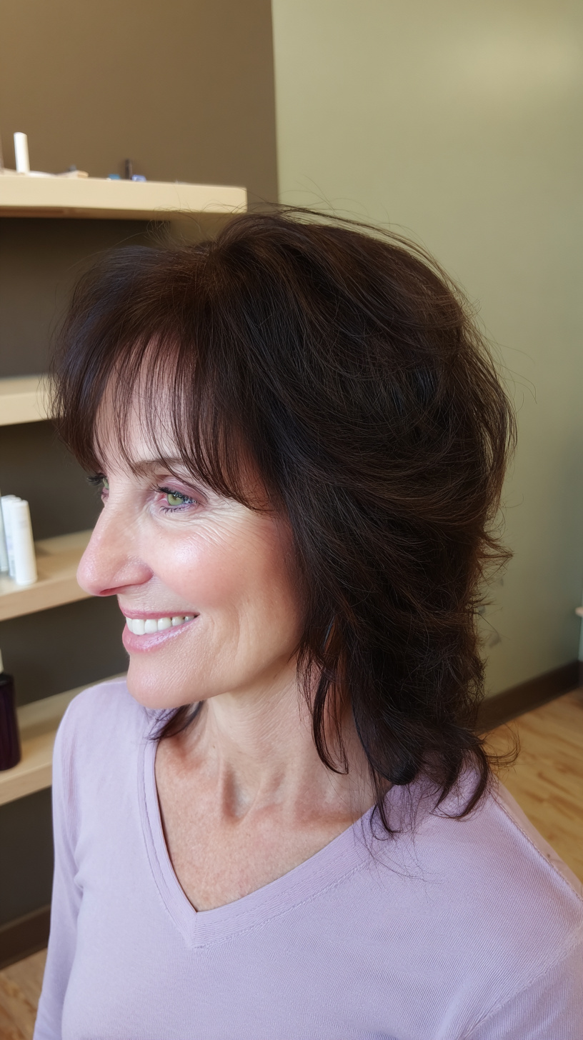 Chic Textured Layers with Wispy Bangs for a Soft Frame