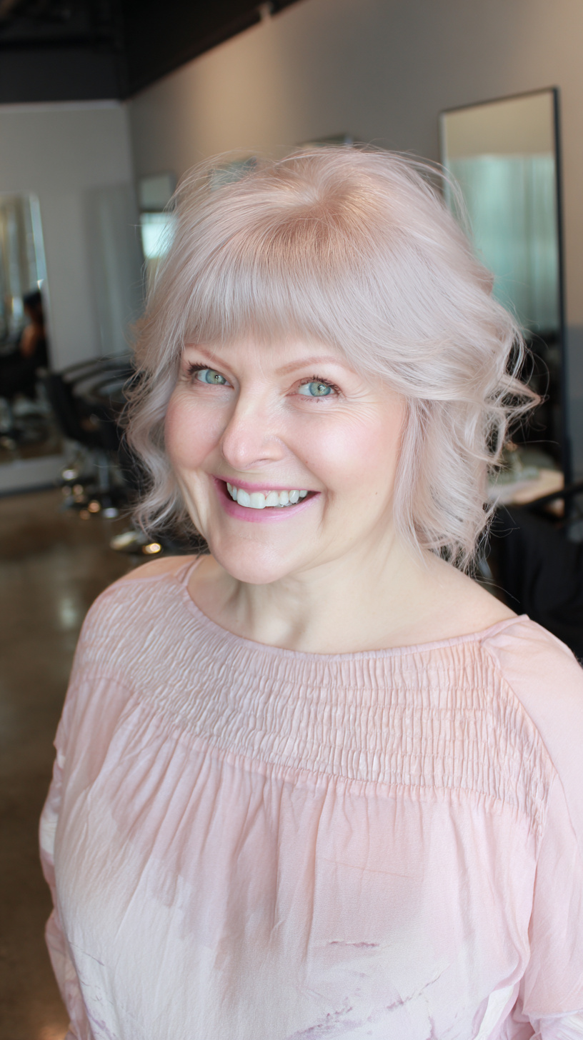 Chic Textured Lob with Wispy Bangs for a Fresh Look