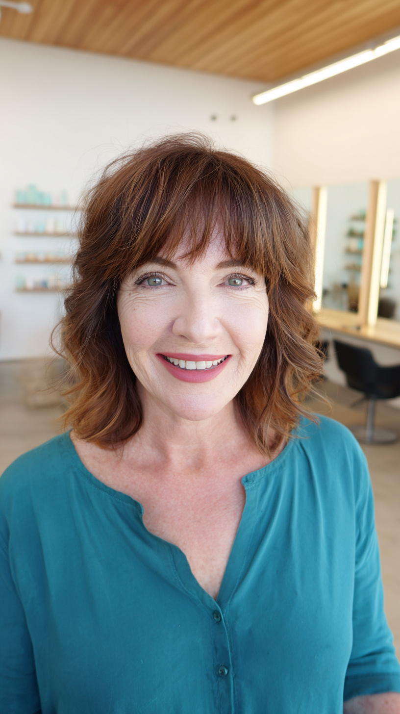 Chic Wispy Bangs with Soft Layered Curls
