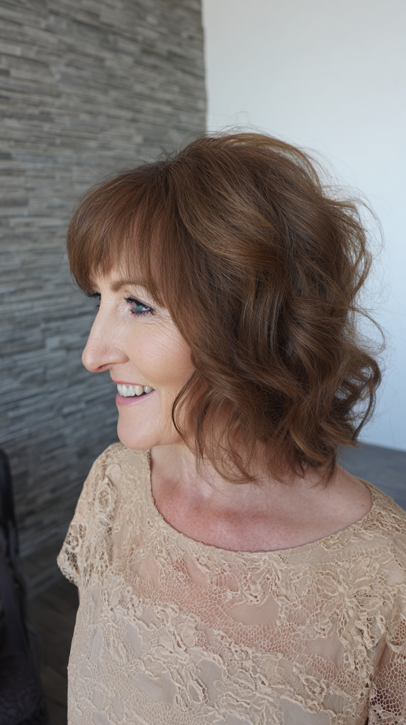 Classic Warm Copper Waves with Wispy Bangs