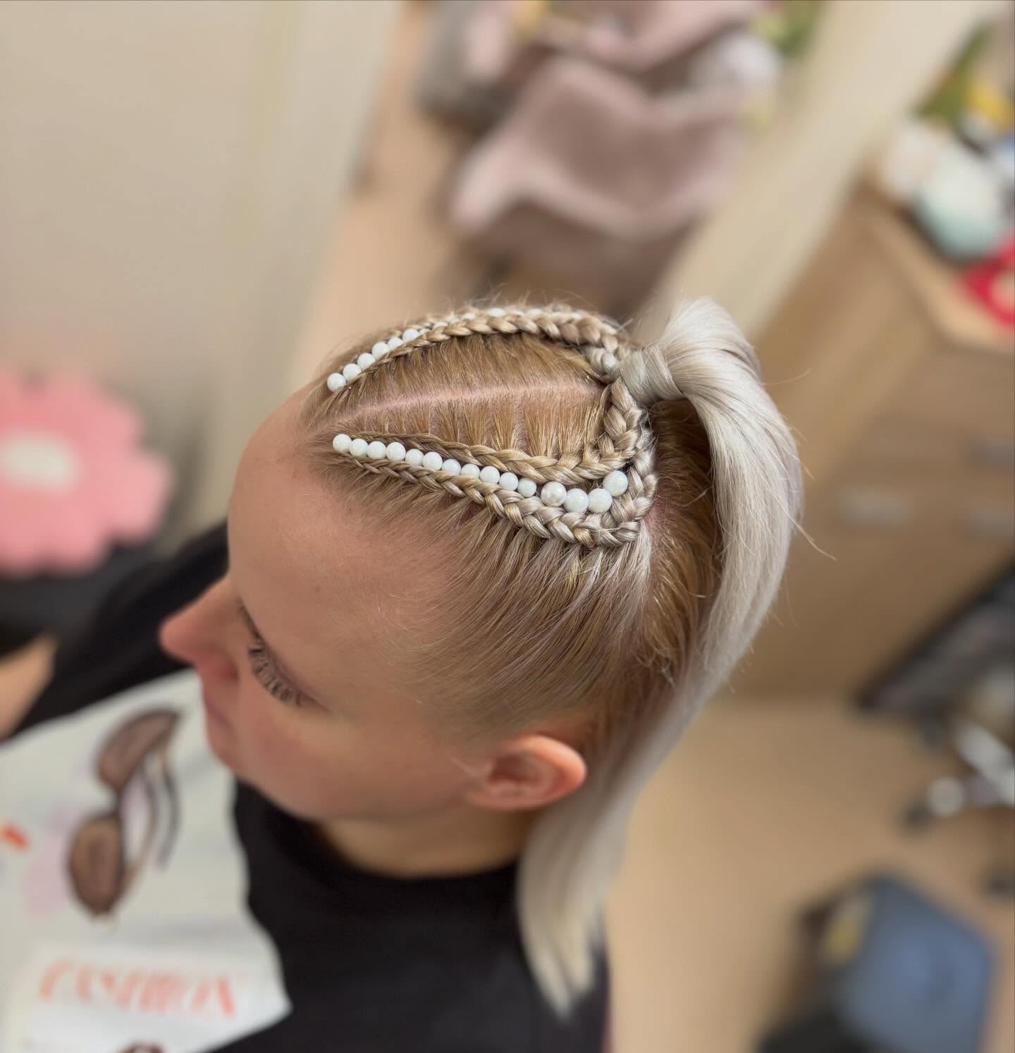 Contemporary Half-Up Braided Ponytail with Decorative Beads