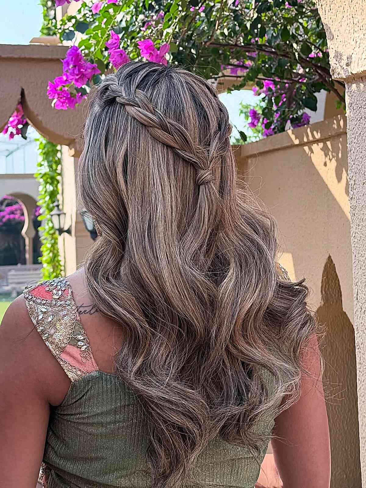 Elegant Half-Up Braided Waves