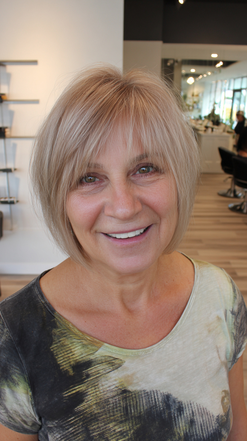 Soft Blonde Bob with Wispy Bangs for a Fresh Look